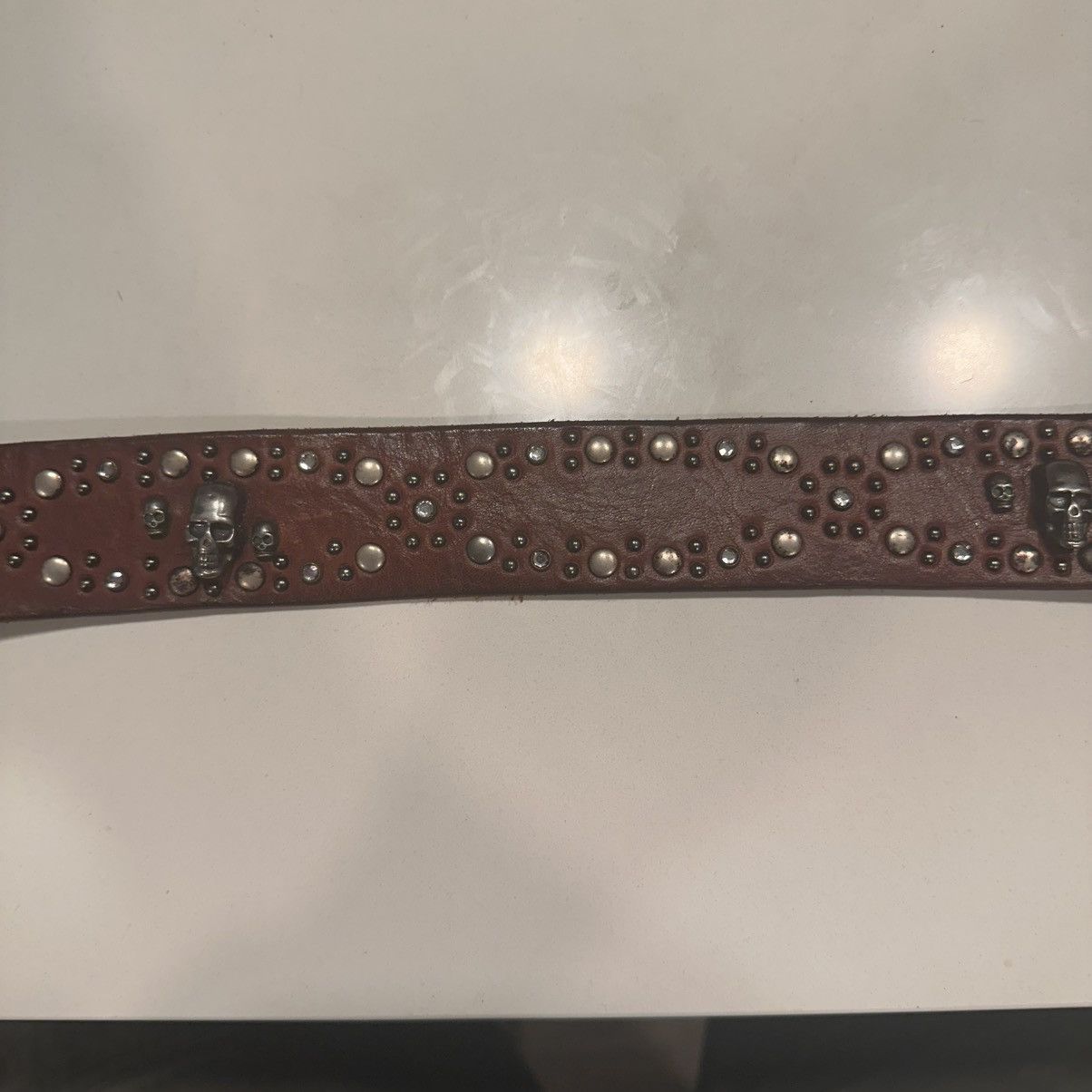 Other Vintage Brown Skull Studded Leather Belt (Size 36) Size 36 - 5 Thumbnail