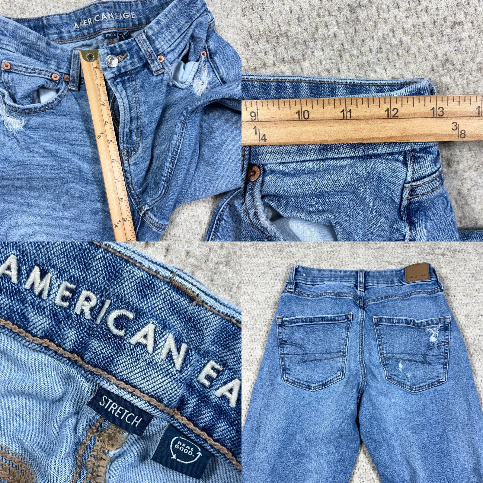 American Eagle Outfitters American Eagle Outfitters Jeans Women 4 Curvy Straight Med Wash Distressed Holes Baggy Denim Cotton Blend 5-Pocket Logo Size 27" / US 4 / IT 40 - 9 Thumbnail