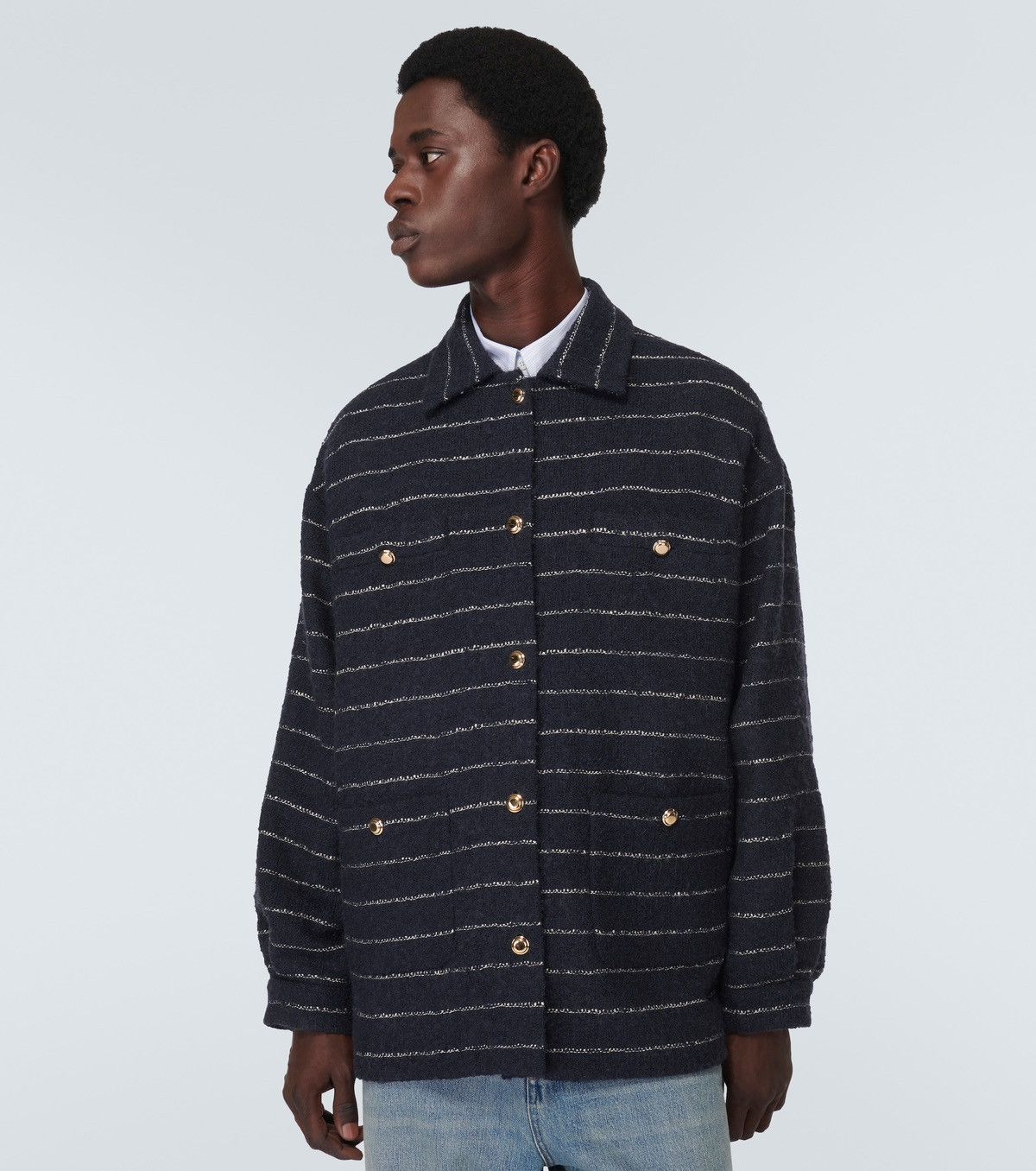 Miu Miu Miu Miu Striped Wool-Blend Bouclé Jacket in Blue Size US S / EU 44-46 / 1 - 1 Thumbnail