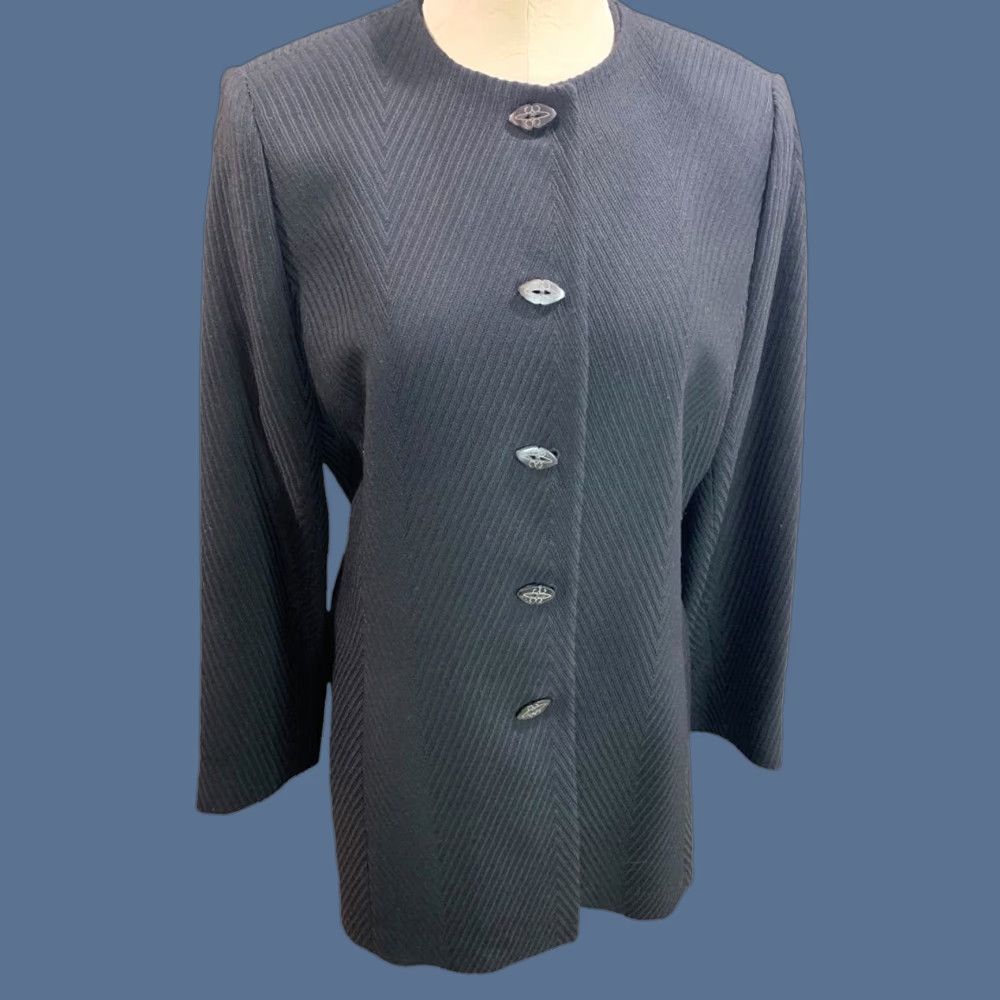 Ellen Tracy VINTAGE Linda Allard Ellen Tracy Womens Jacket Black Ribbed Wool Blend Size 14 Plus - Jacket Womens Black Ribbed 14 Linda Allard Ellen Tracy Size XL / US 12-14 / IT 48-50 - 1 Thumbnail