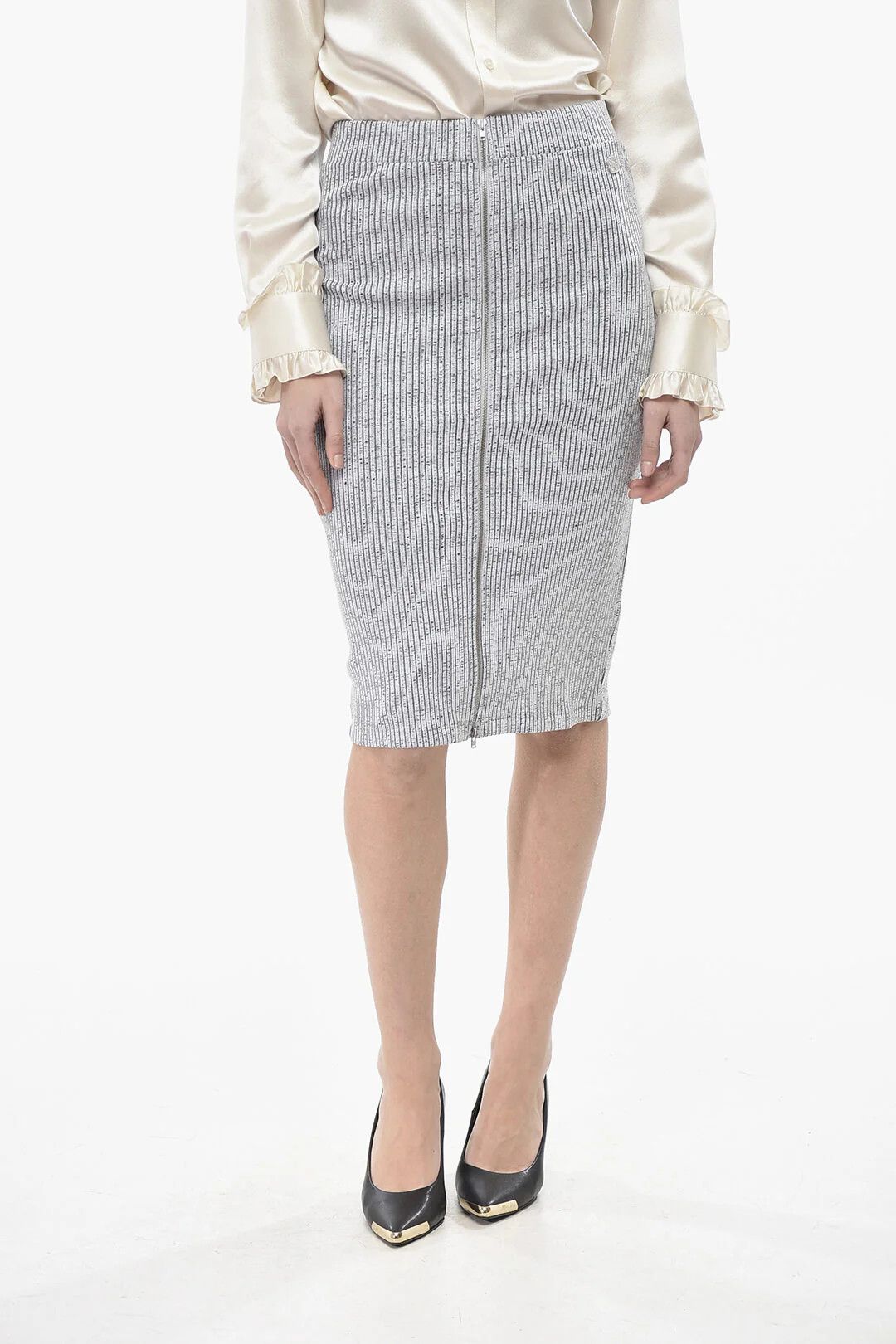 Kenzo og1mm0426 Ribbed Cotton-Blend Skirt in Grey Size 28" / US 6 / IT 42 - 1 Thumbnail