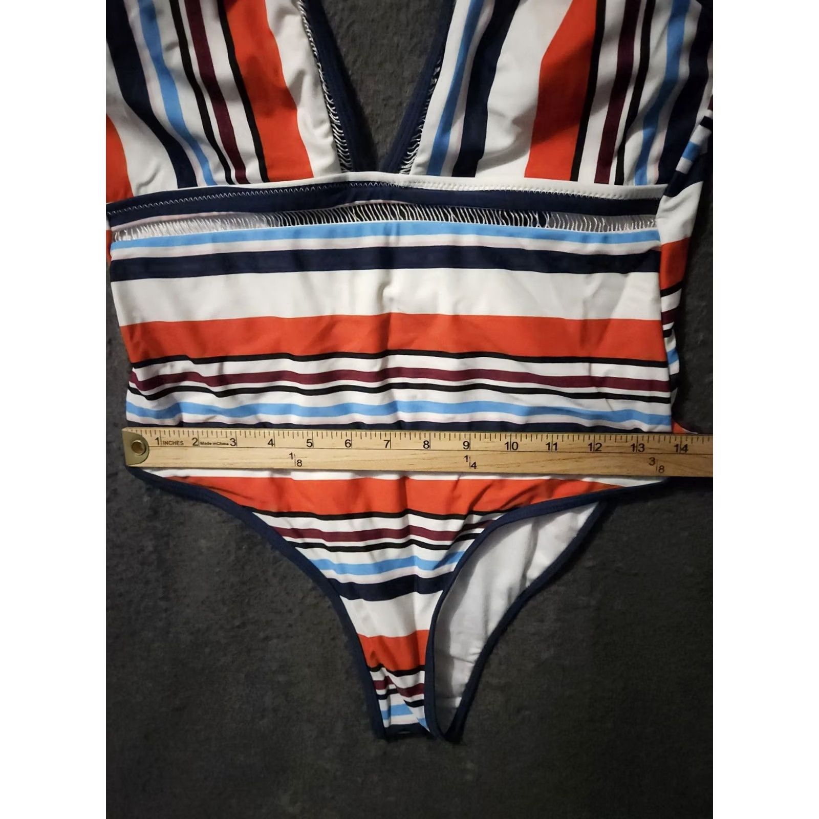 Vintage Cupshe One Piece Swimsuit Large Red White Blue Striped Women L Beach Tropical Pattern Size ONE SIZE - 5 Thumbnail