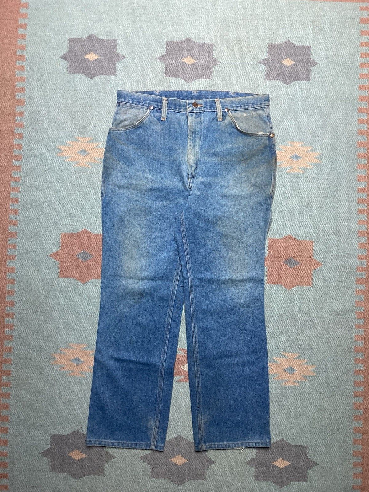 Vintage × Wrangler 70s wrangler jeans faded denim straight leg talon farm 34x28 Size US 34 / EU 50 - 1 Thumbnail