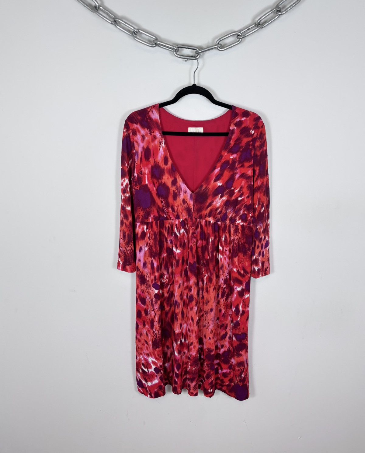 Iceberg Iceberg Women’s Red Abstract Animal Print V-Neck Dress Size L / US 10 / IT 46 - 1 Thumbnail