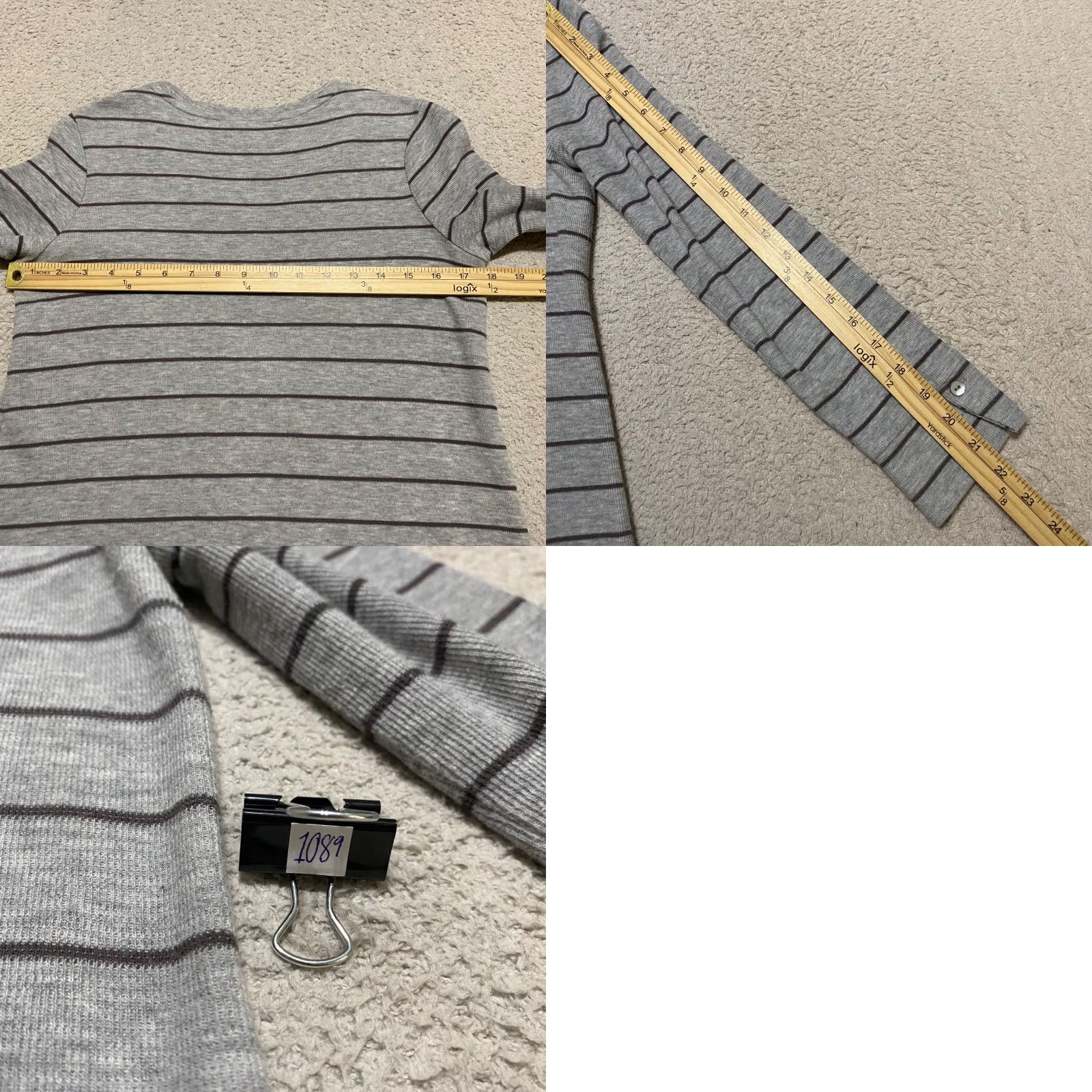 J. Jill J. Jill Womens XS Shirt Gray Striped V Neck Long Sleeve Knit Pockets Cotton Size XS / US 0-2 / IT 36-38 - 8 Thumbnail