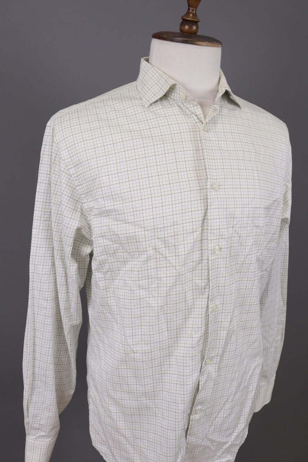Designer Hackett London Tailored Fit White Check Shirt Size 42 16.5 Size US M / EU 48-50 / 2 - 8 Thumbnail