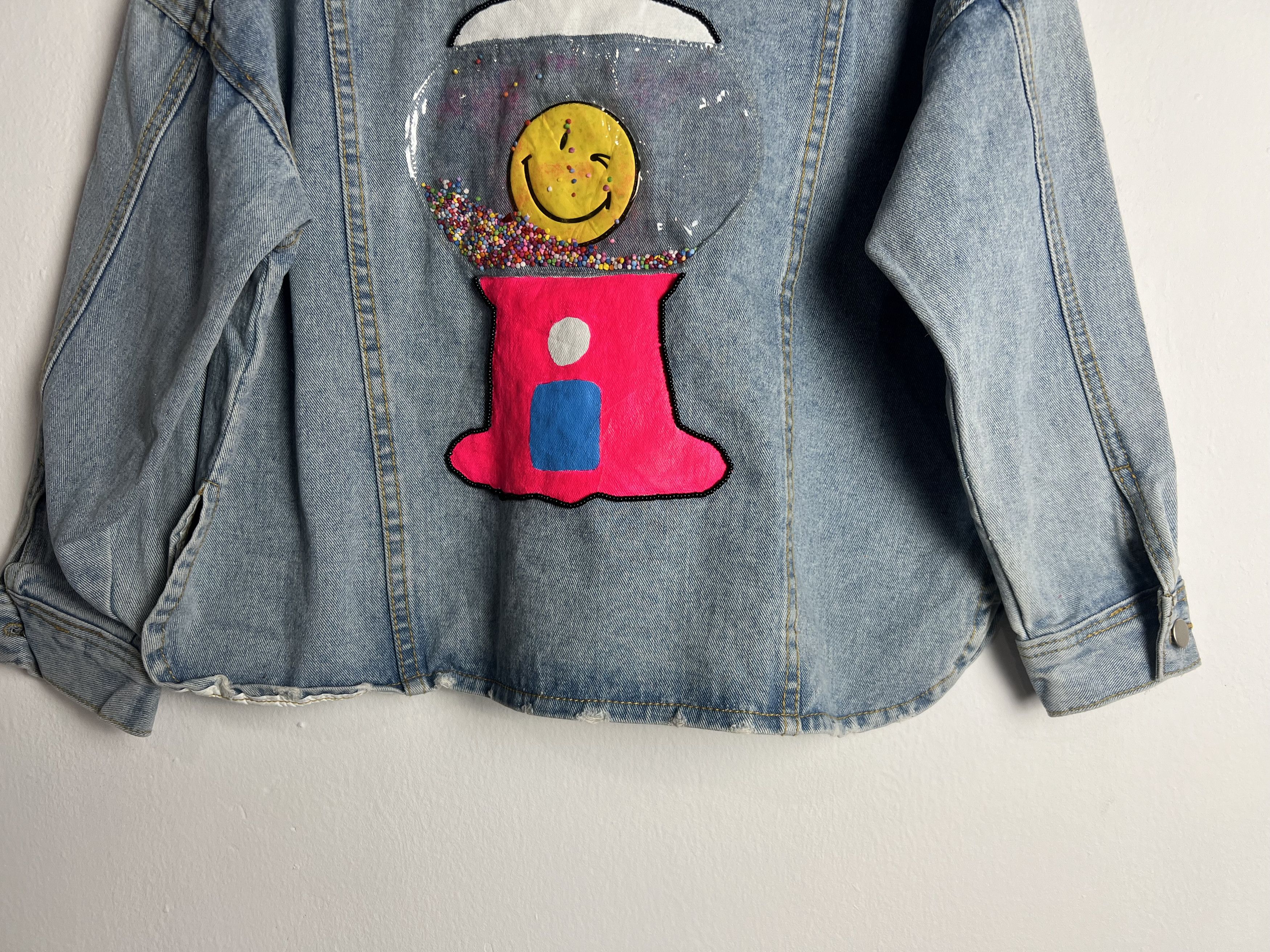 If Six Was Nine Big Happy Smiley Face Patches Light Wash Denim Jacket Size US M / EU 48-50 / 2 - 8 Thumbnail