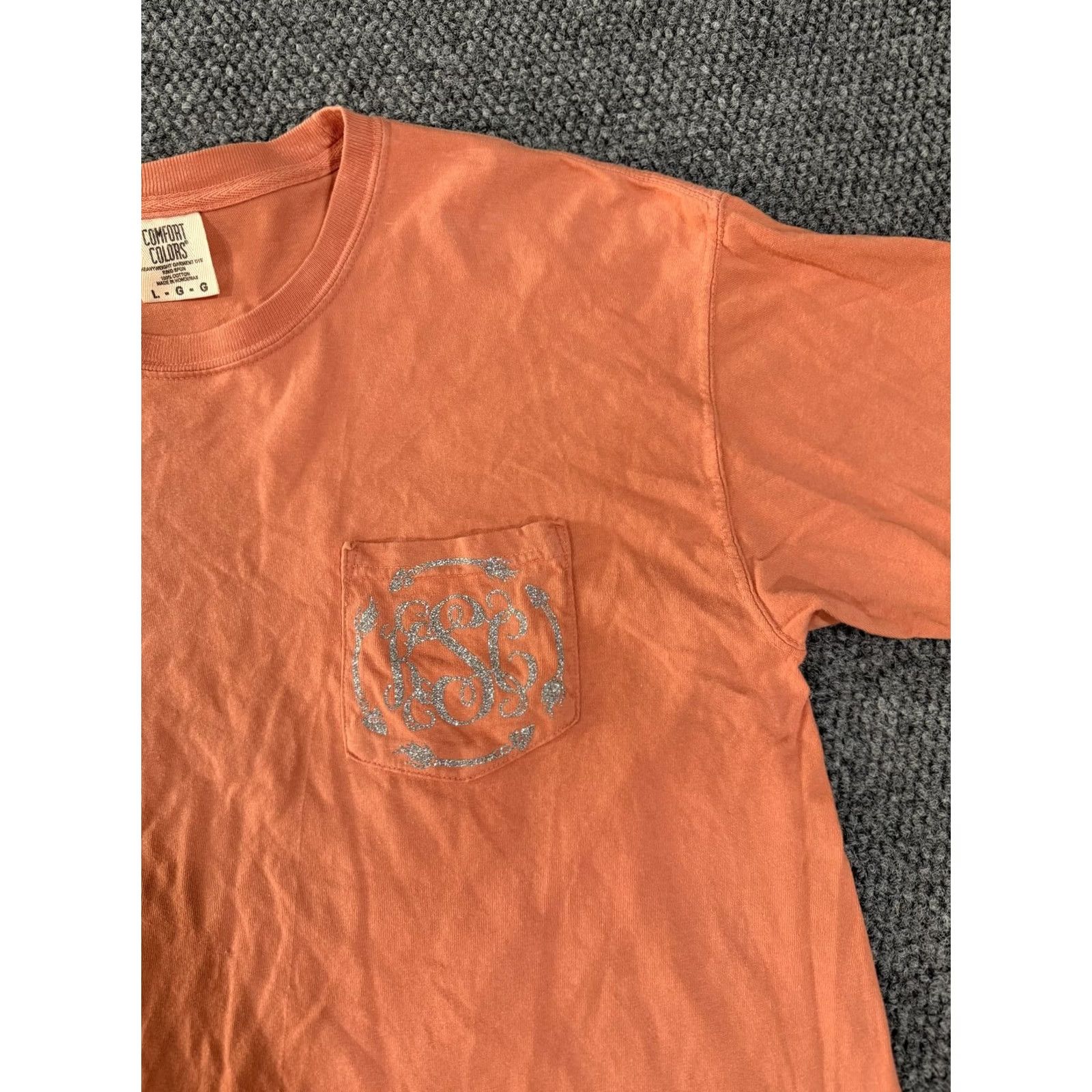 Comfort Colors Comfort Colors Shirt Mens L Orange Glitter Monogram Pocket Tee T-Shirt Size US L / EU 52-54 / 3 - 3 Thumbnail