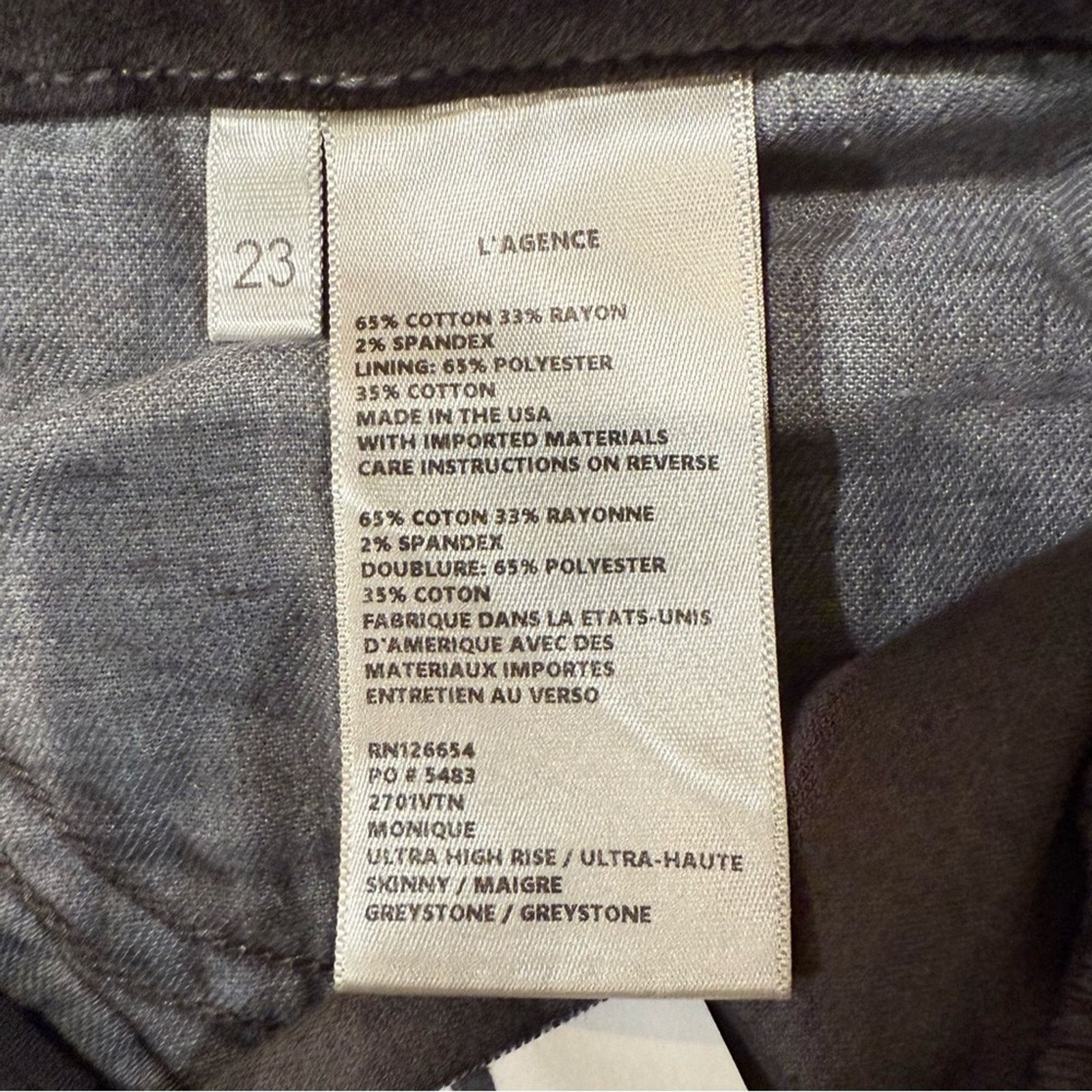 L'AGENCE L’AGENCE NWT Velvet Ultra High Rise Skinny Jeans Womens 23 Size 23" - 10 Thumbnail