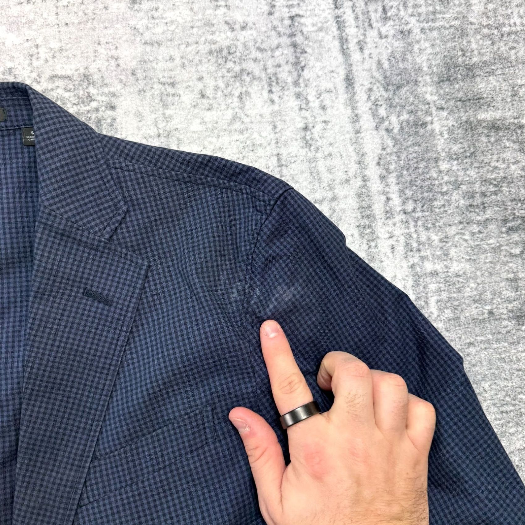 Uniqlo Uniqlo Blazer Mens S Navy Blue Gingham Check Lightweight Unstructured Jacket Size 36R - 2 Thumbnail