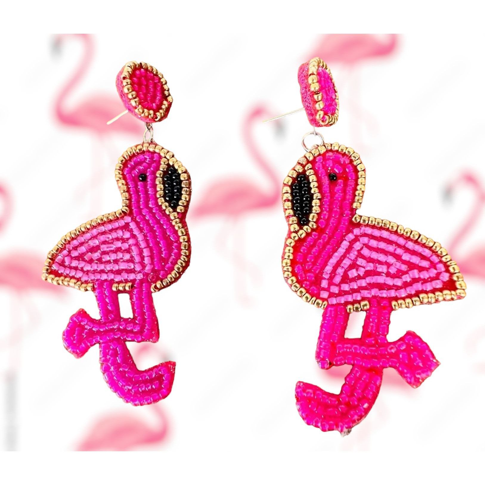 Handmade Flamingo Earrings Beaded Dangle Posts New Pink Statement Jew Size ONE SIZE - 4 Thumbnail