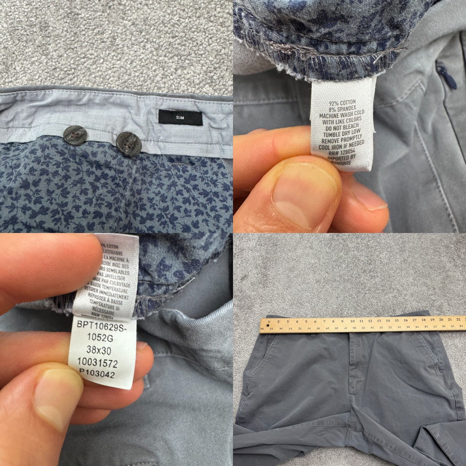 Bonobos Bonobos Slim Fit Straight Leg Chino Pants Mens 38x30 Gray Flat Front Cotton Bonobos Mens Chino Pants Slim Fit Straight Leg Gray Waist 38 Inseam 30 Size US 38 / EU 54 - 8 Thumbnail