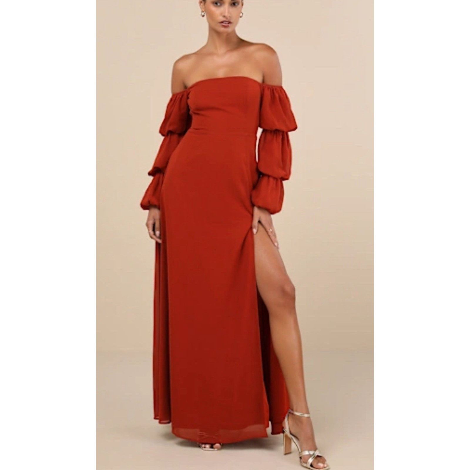 Dagne Dover Lulus Demure Aura Rust Tiered Balloon Sleev Dress XL A001552 Size XL / US 12-14 / IT 48-50 - 2 Thumbnail