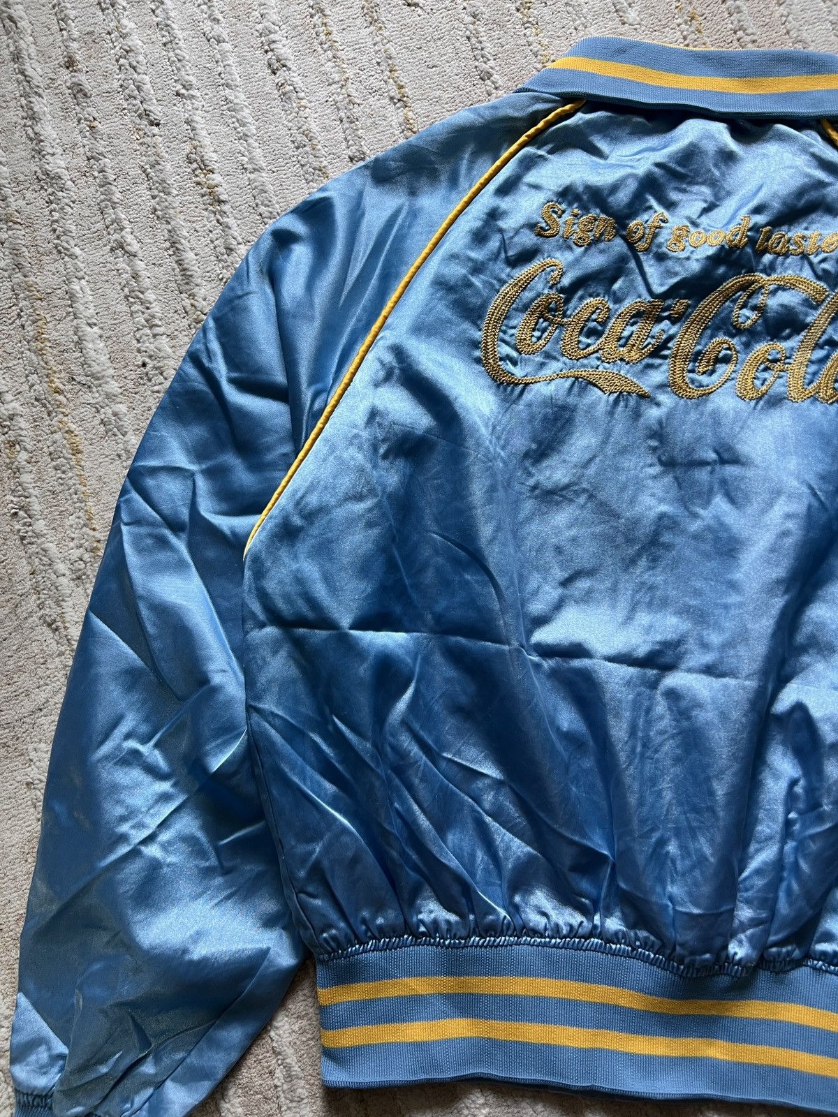 Coca Cola × Vintage Vtg Coca Cola Light Blue Embroided Satin Jacket Size US M / EU 48-50 / 2 - 6 Thumbnail