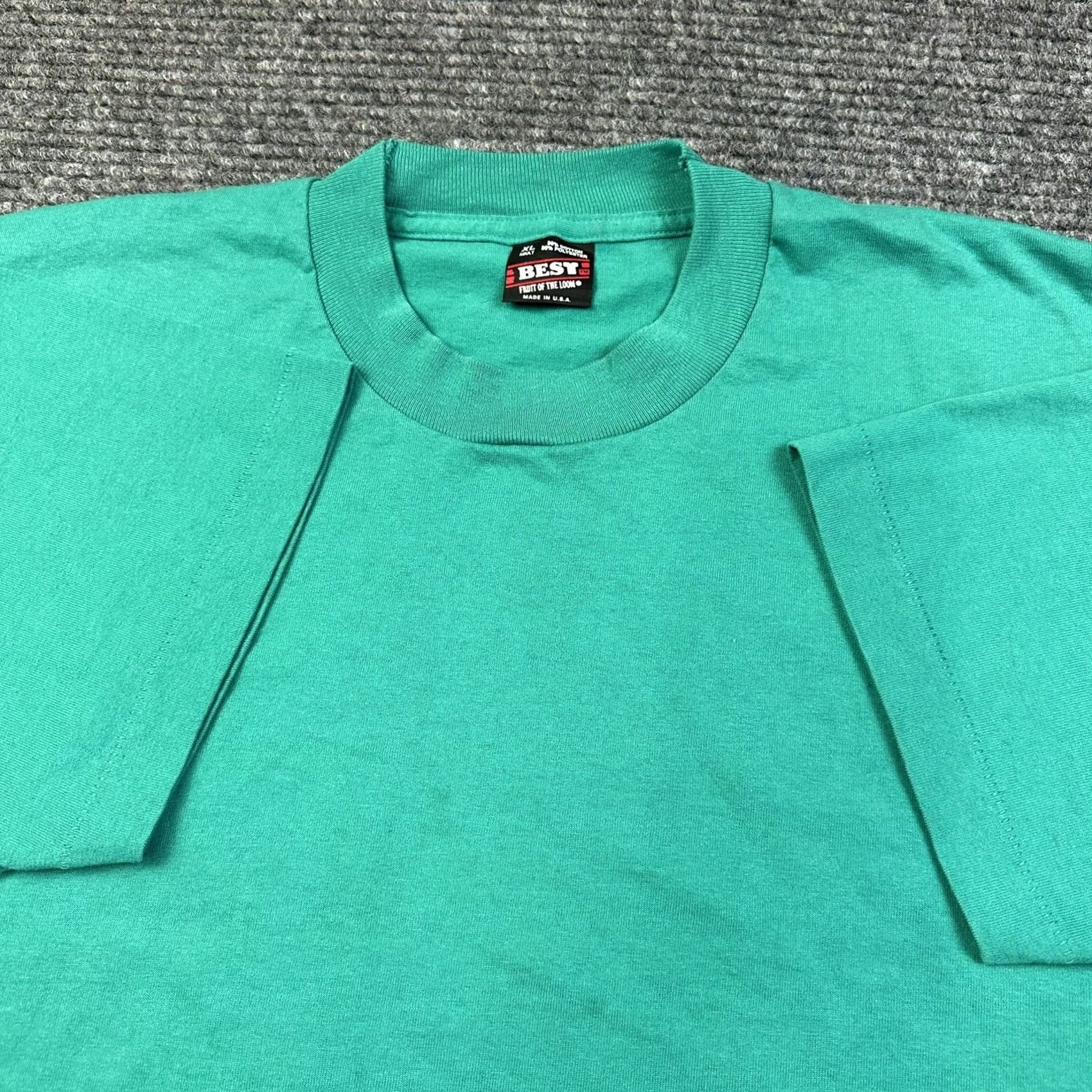 Fruit Of The Loom VINTAGE Fruit of the Loom T-Shirt Adult XL Single Stitch Green Crew Neck Cotton Blend 90s 80s All Seasons Mens Womens Unisex Size US XL / EU 56 / 4 - 7 Thumbnail