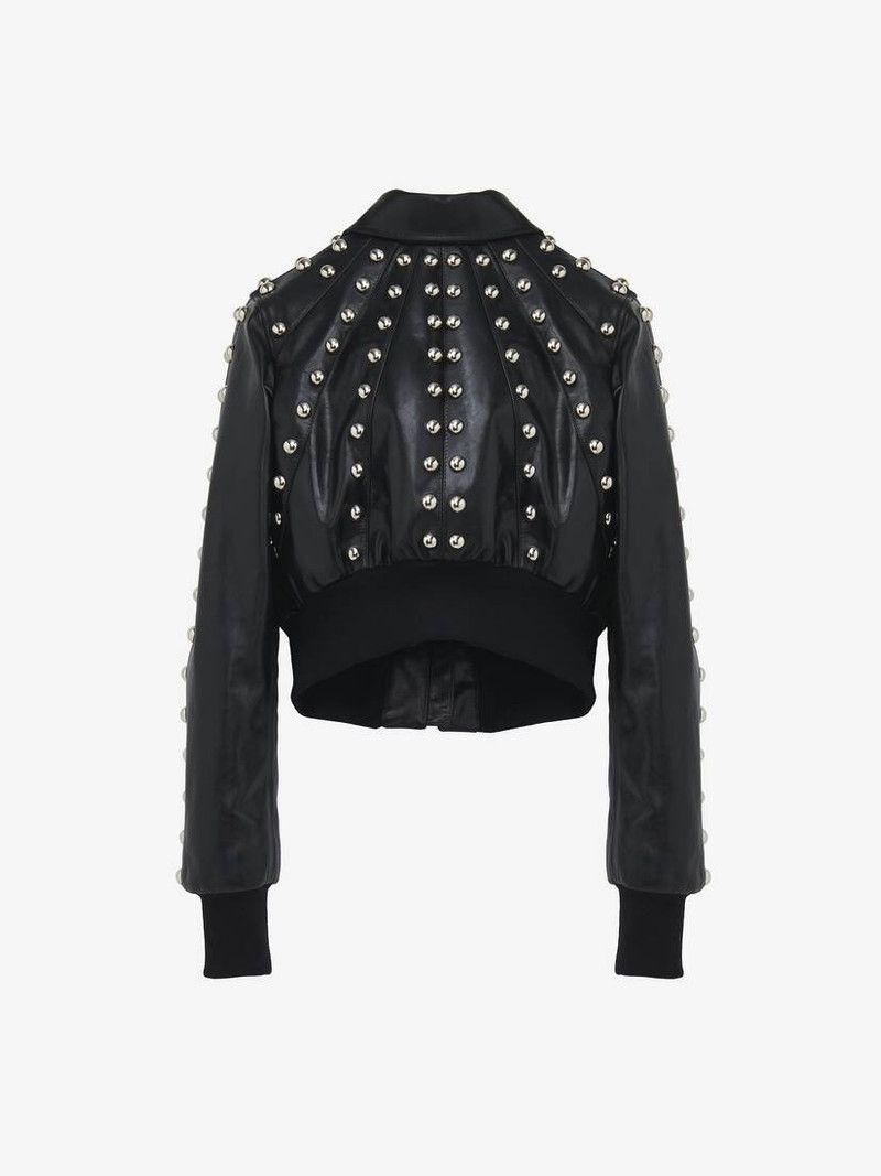 Alexander McQueen o1srvl11e0326 Studded Leather Bomber Jacket in Black Size M / US 6-8 / IT 42-44 - 6 Thumbnail