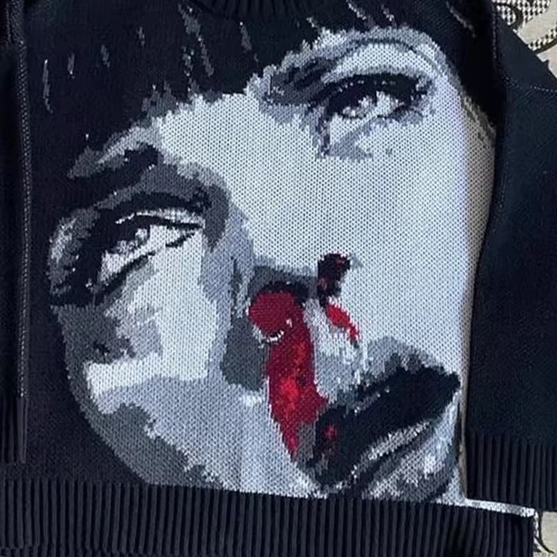 Other Gothic Punk Black Loose Knitted Sweater Girl Print Pullover Size M / US 6-8 / IT 42-44 - 4 Thumbnail