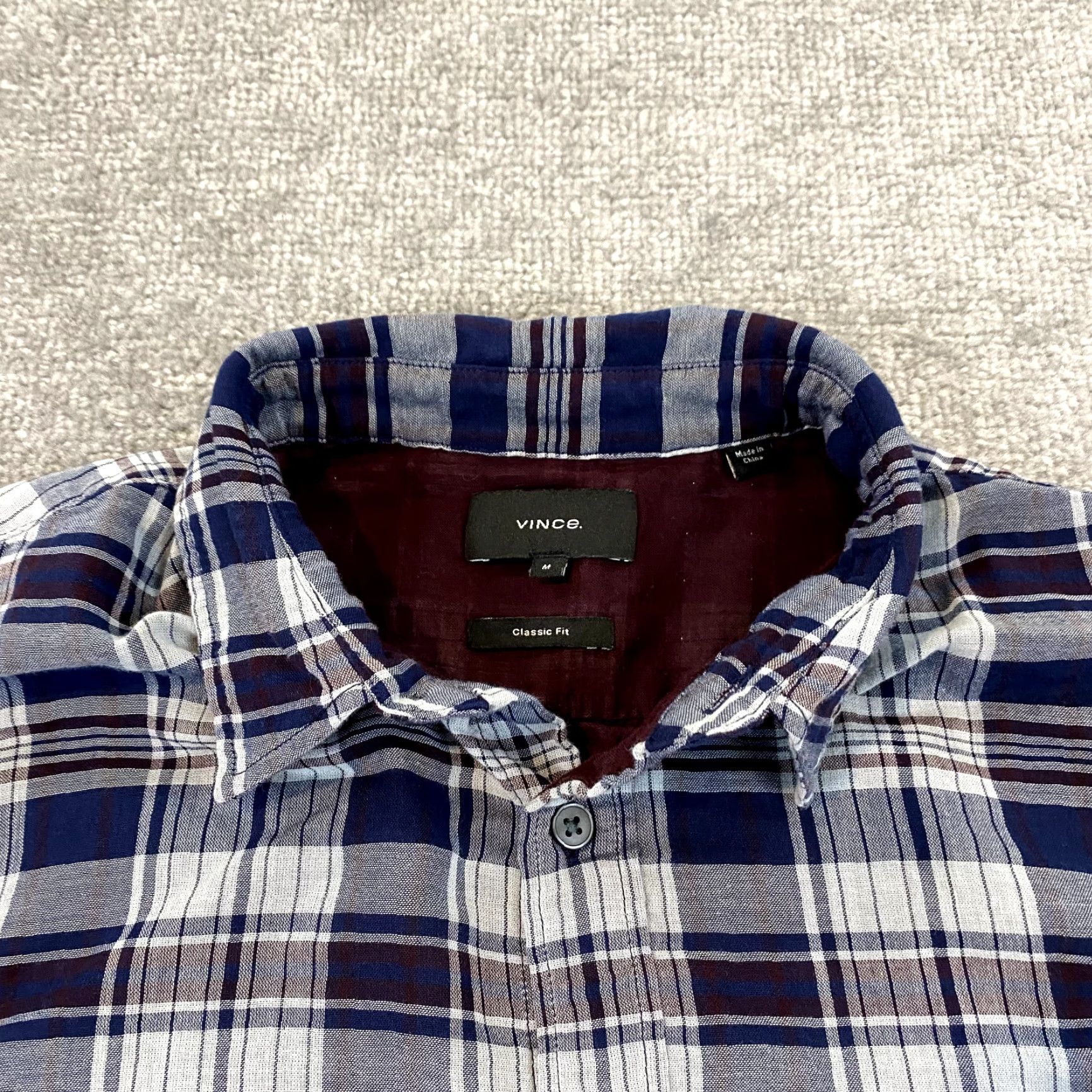 Vince VINCE Shirt Mens Medium Red White Blue Plaid Button Up Dress Casual Collared L/S Size US M / EU 48-50 / 2 - 2 Thumbnail