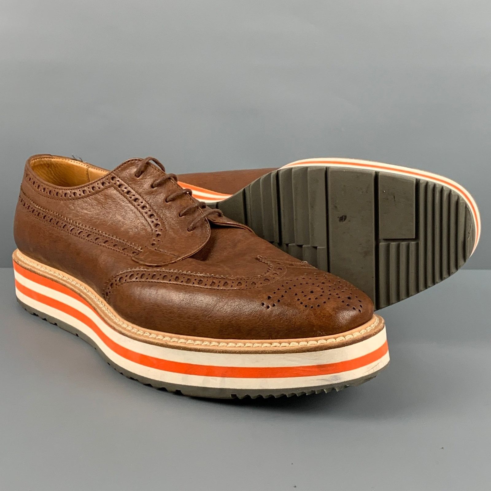 Prada PRADA Brown Perforated Leather Platform Lace-Up Shoes Size US 9.5 / EU 42-43 - 5 Thumbnail