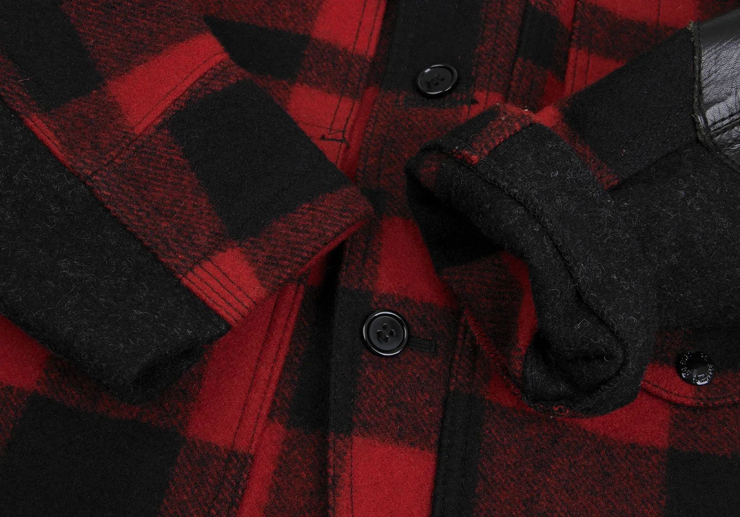 Junya Watanabe Red and Black Gingham Check Leather Elbow Patch Jacket Size US S / EU 44-46 / 1 - 8 Thumbnail