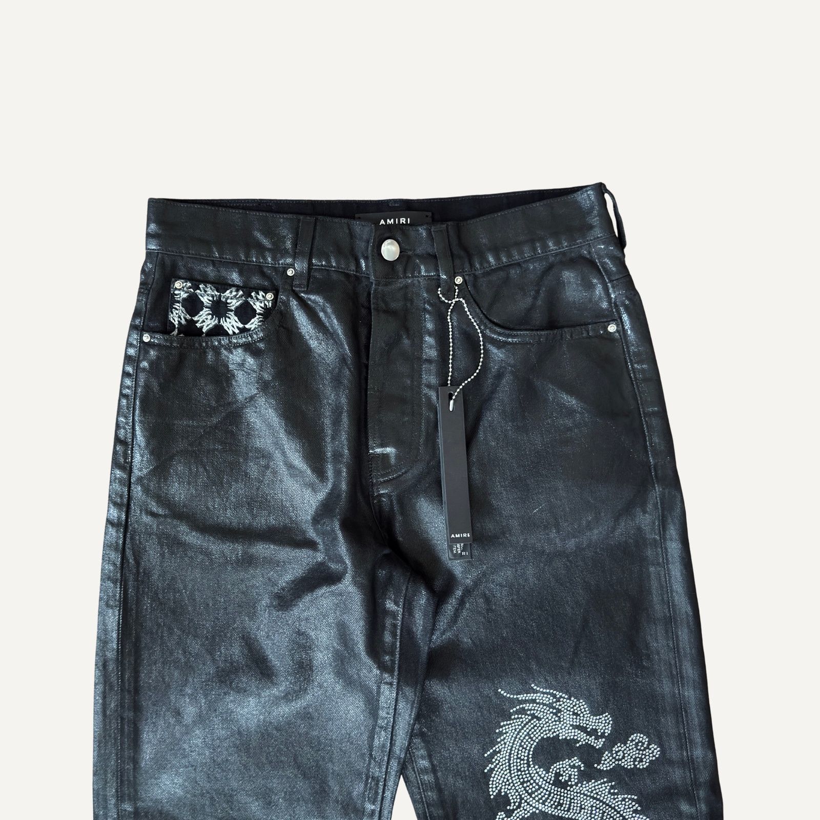 Amiri 29 x 32 - Amiri Waxed MA Quad Printed Interior Skinny Jeans Size US 29 - 3 Thumbnail