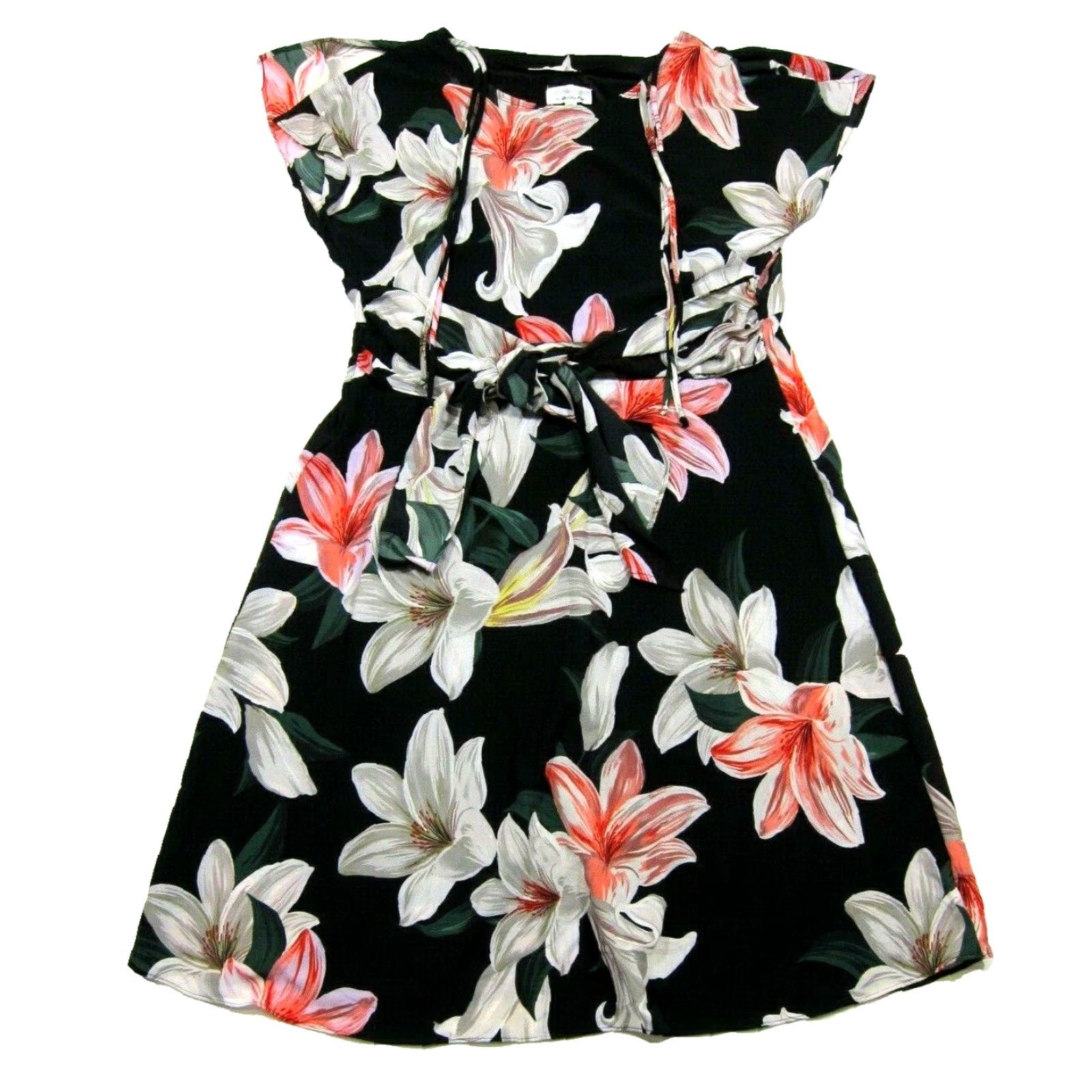 Vintage NWT Robbie Bee Signature Black Pink White Floral Drop Waist Sun Dress Women 12 Size XL / US 12-14 / IT 48-50 - 2 Thumbnail