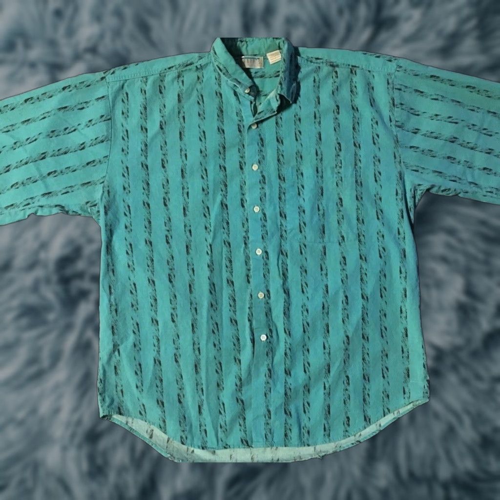 Gotcha VINTAGE All Over Print Shirt M/Adult L Green Striped Button-Up Casual 80s Grunge Surf Beach Vaporwave Size US L / EU 52-54 / 3 - 1 Thumbnail