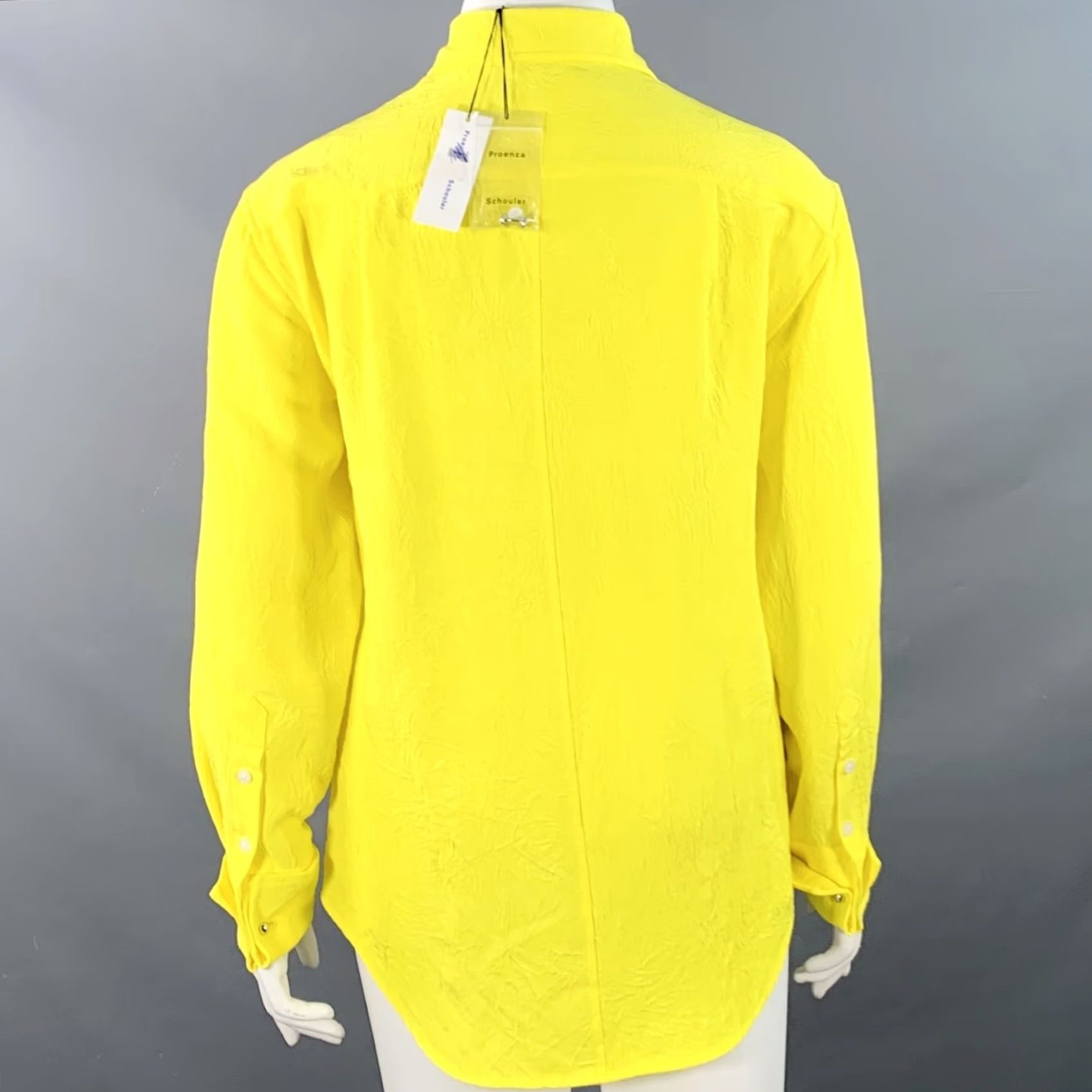 Proenza Schouler PROENZA SCHOULER Shirt L Neon Yellow Wrinkled Acetate Hidden Placket Womens Size L / US 10 / IT 46 - 4 Thumbnail