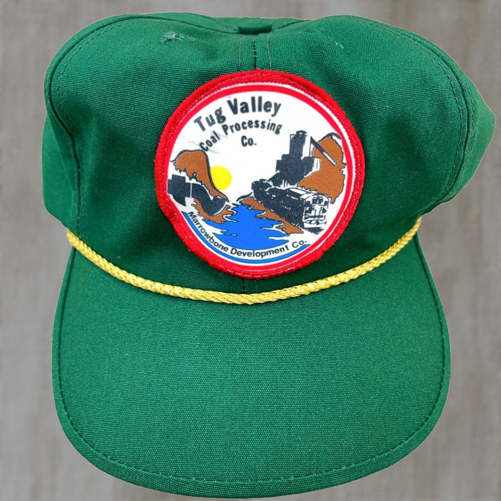 Vintage VINTAGE Tug Valley Coal Hat Cap Trucker Rope Patch Made In USA Mining Green Twill Adjustable Back Strap Back Hat Mens Cap Size ONE SIZE - 1 Thumbnail
