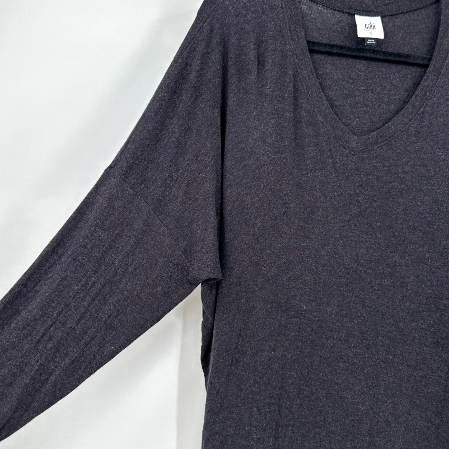 Vintage CAbi V-Neck Long Sleeve Knit Pullover Top Large Gray Relaxed Casual Basic T-Shirt Oversized Size L / US 10 / IT 46 - 3 Thumbnail