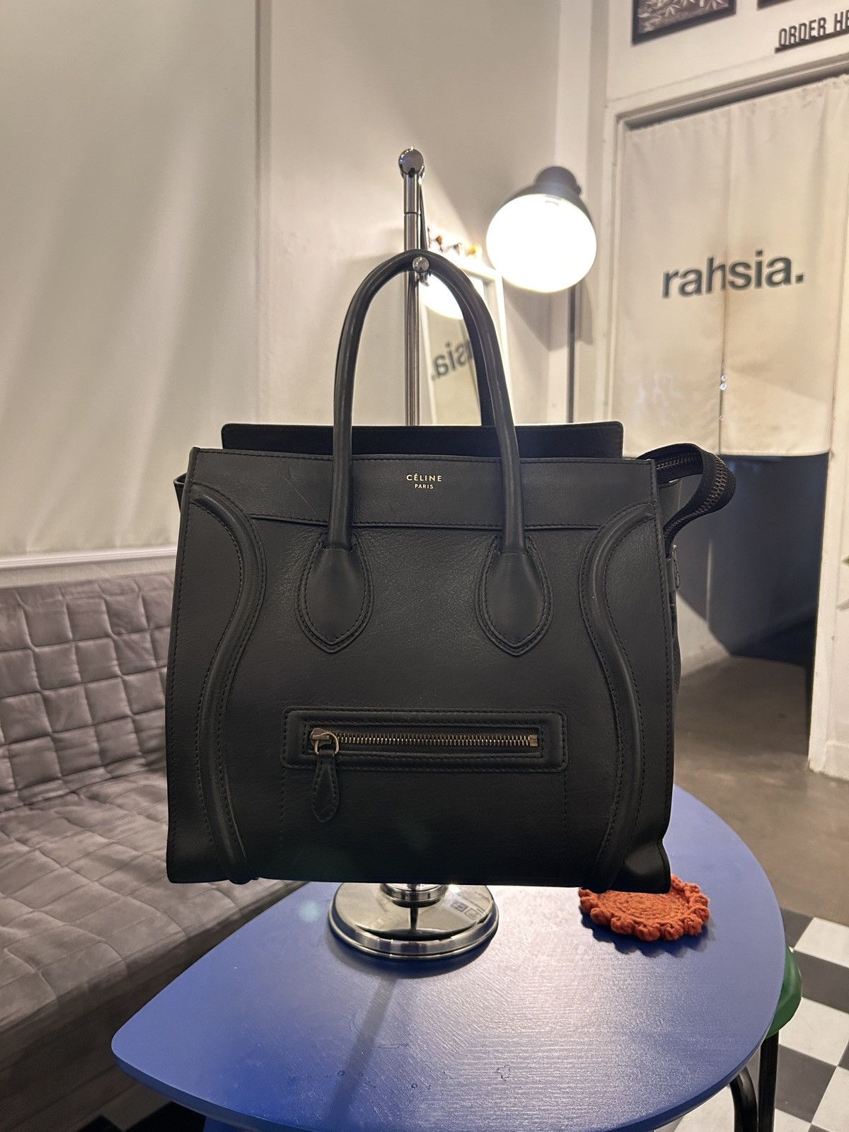 Authentic Celine Micro Luggage Leather Tote Bag Black, Women's