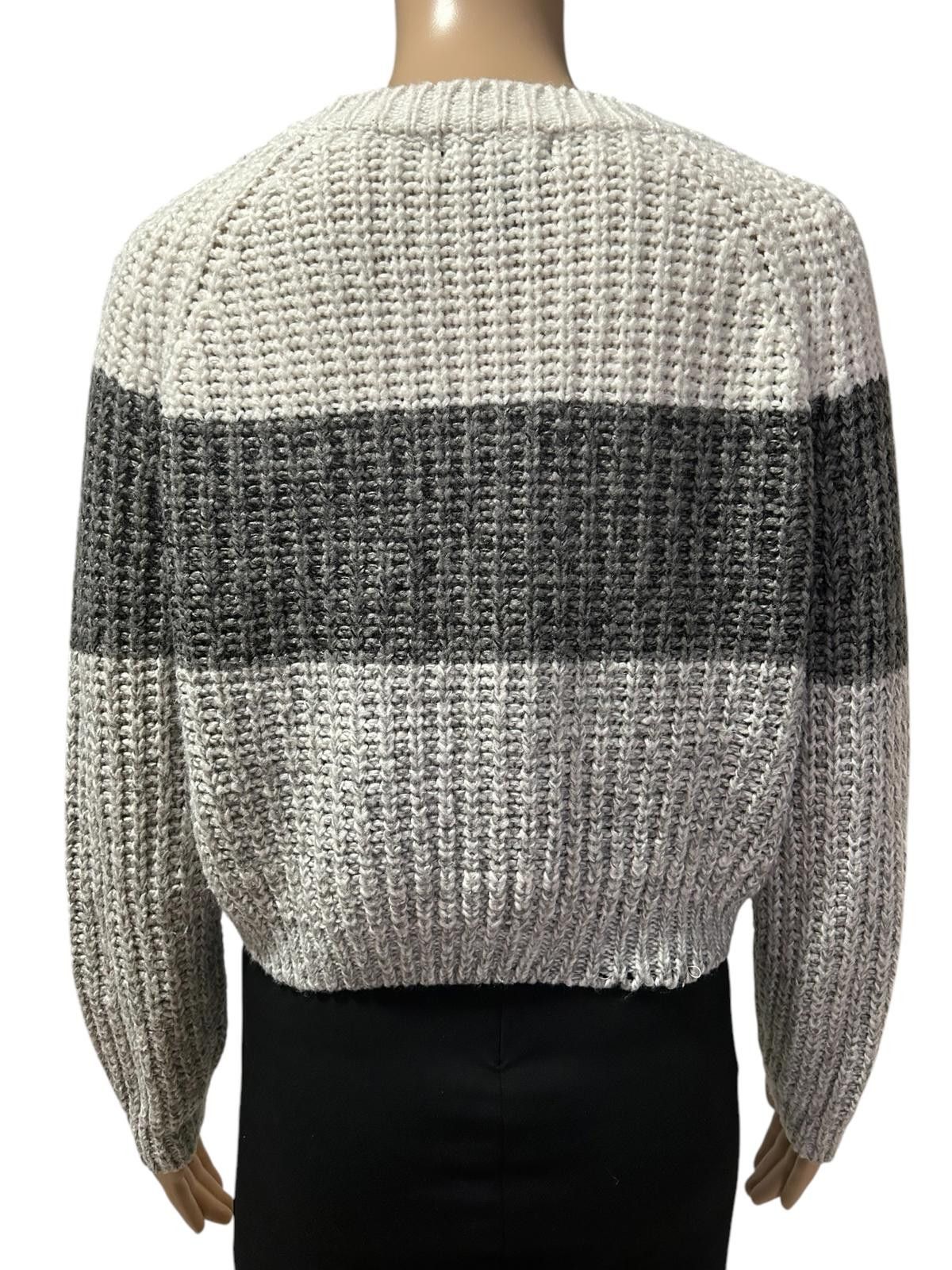 Designer Cozy Chunky Knit Sweater - Gray and White Stripes Size S / US 4 / IT 40 - 4 Thumbnail