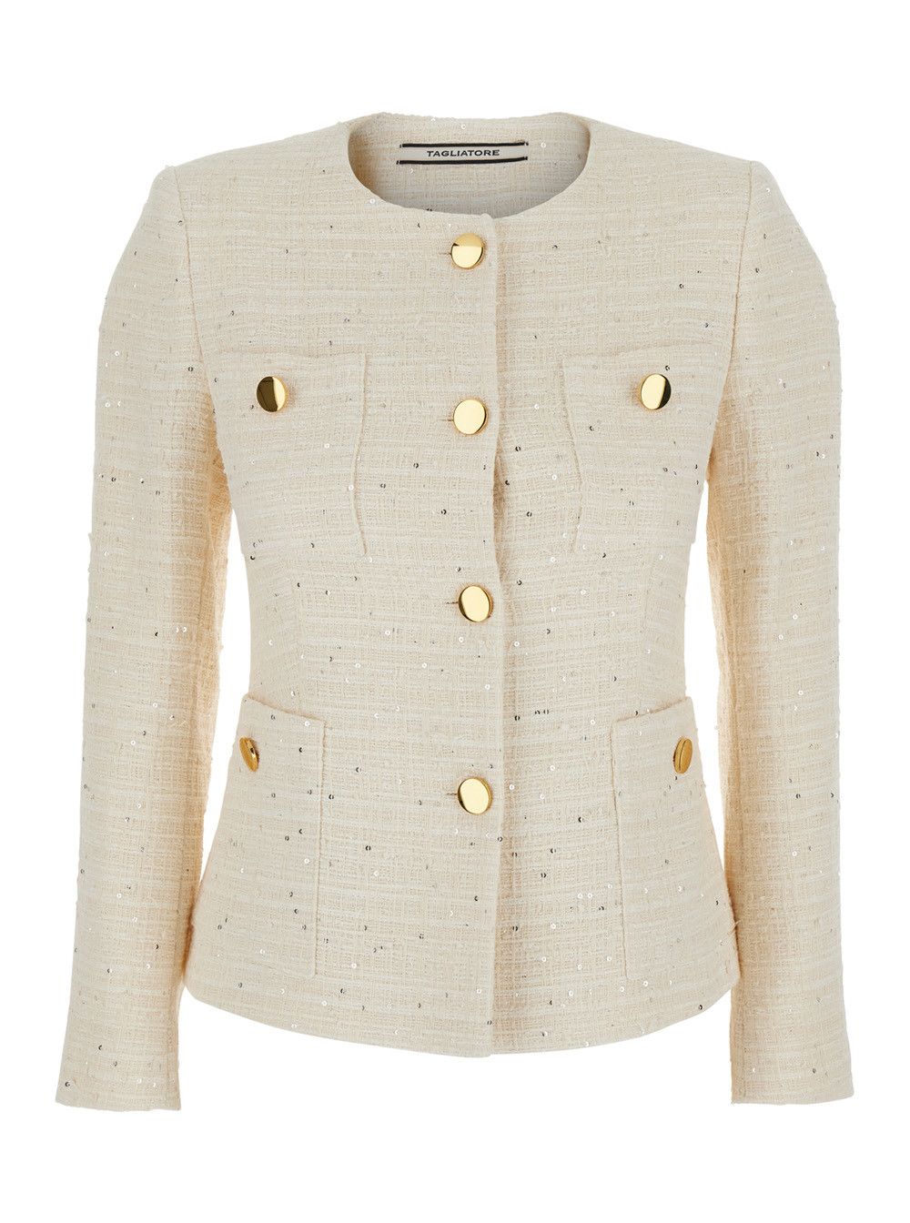 'Beverly' White Jacket with Metal Buttons in Cotton Tweed Woman