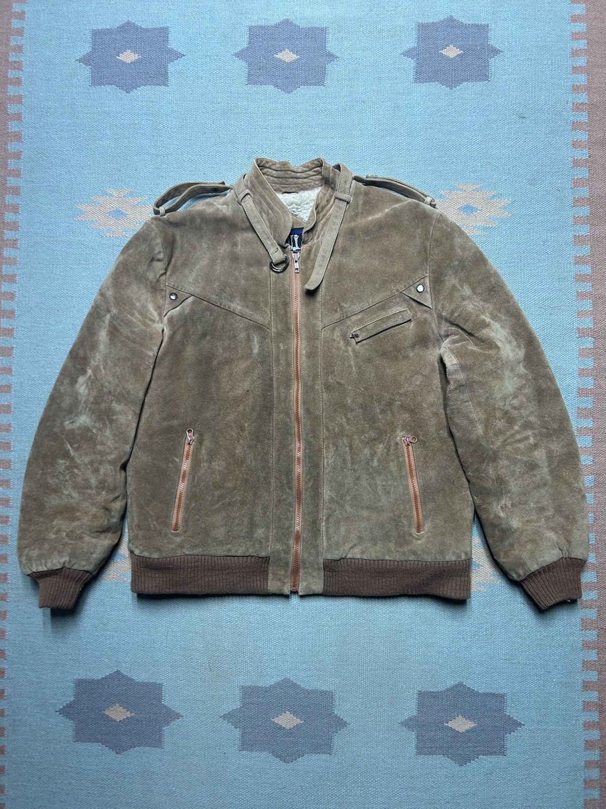 Vintage 80s suede leather bomber jacket Sherpa lined Oui large 44 Size US L / EU 52-54 / 3 - 1 Thumbnail