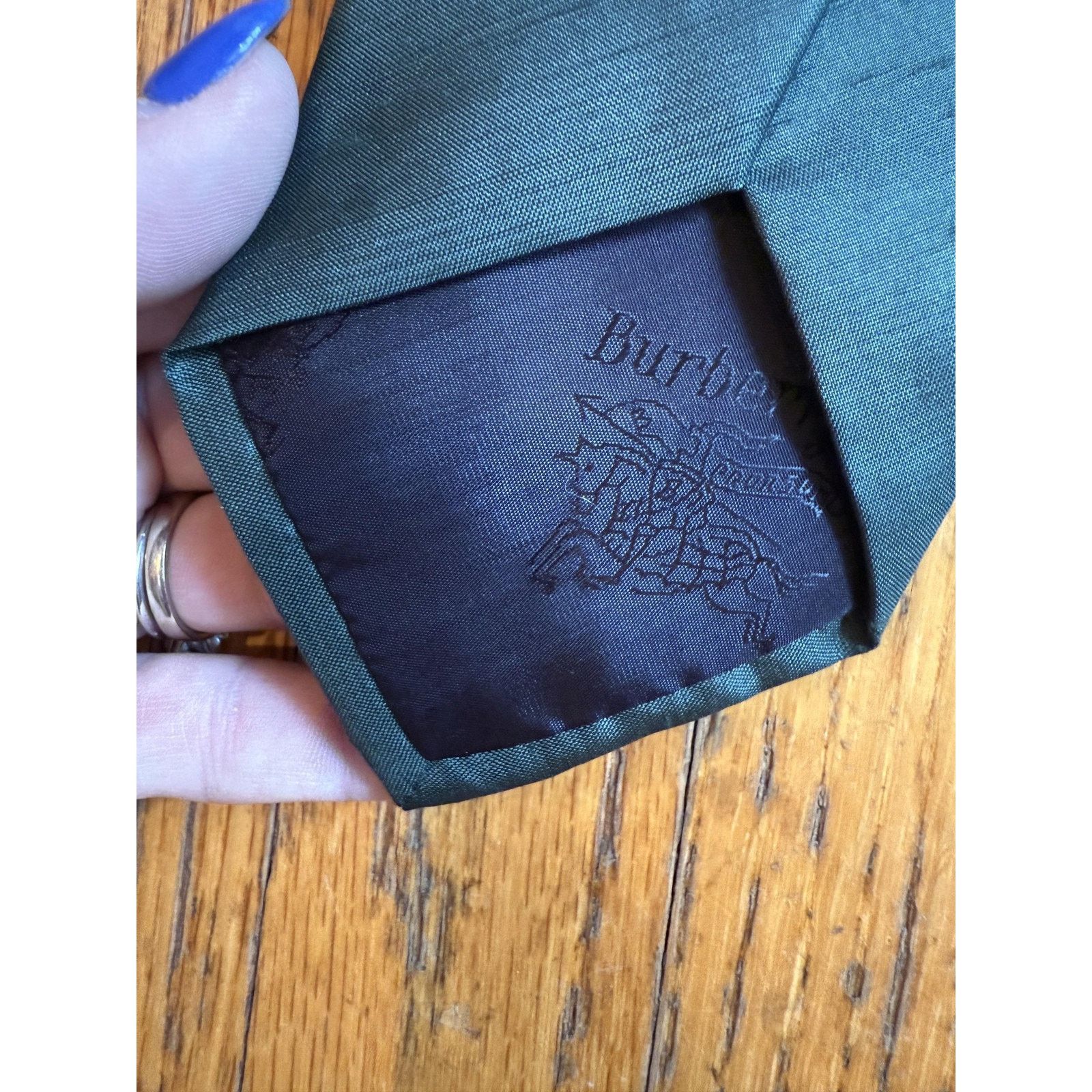 Burberry Burberrys Tie Mens Green Silk Classic Vintage Style Size ONE SIZE - 5 Thumbnail