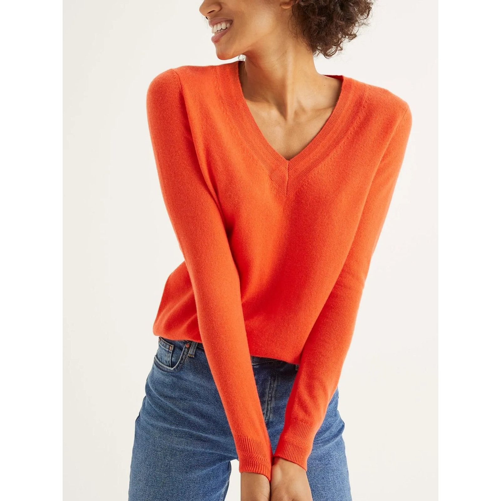 Boden Boden Long Sleeve V-Neck Cashmere Sweater - Orange Size XS / US 0-2 / IT 36-38 - 1 Thumbnail