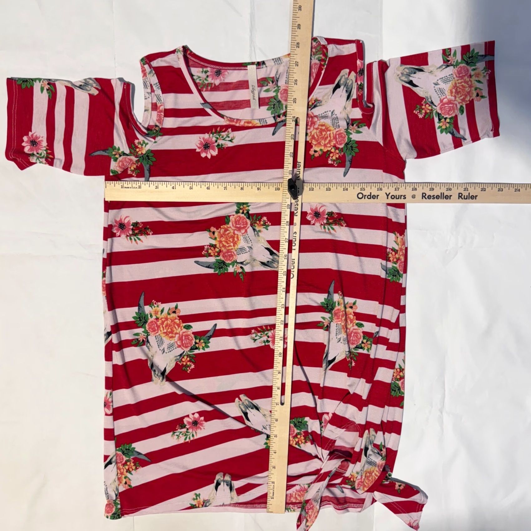 Vintage Lilypad Blouse Shirt Women M Red Striped Crew Neck Short Sleeve Tunic All Seasons Casual Animals Flower Crown Cow Skull Lilypad Size M / US 6-8 / IT 42-44 - 3 Thumbnail