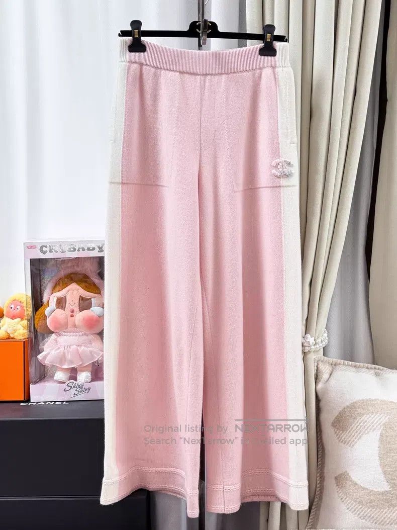 Chanel Chanel White stripe long cashmere knitted wide-leg pants e Size 25" / US 0 / IT 36 - 1 Thumbnail