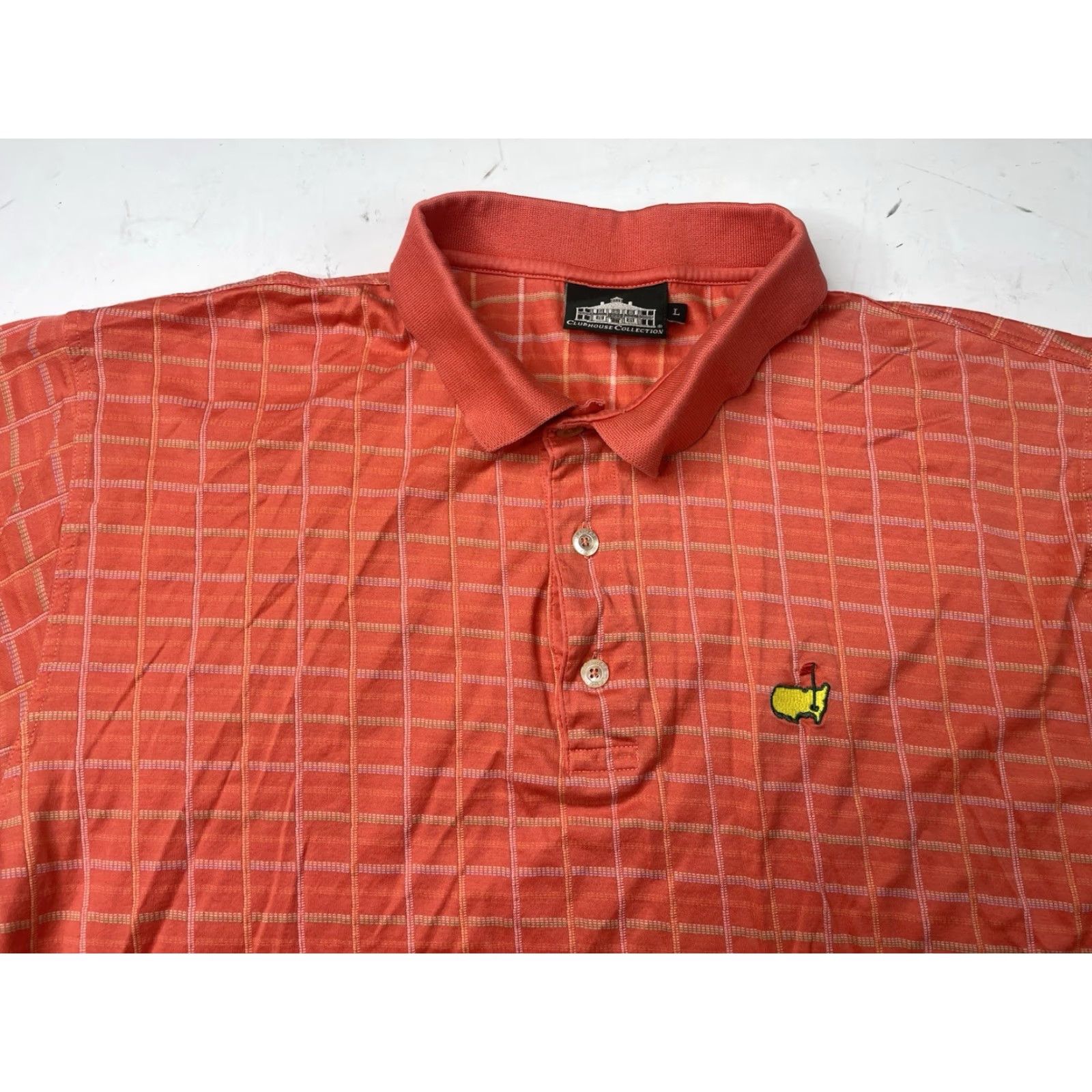 Vintage Masters Polo Shirt Mens Large Golf Italy Augusta National Check Pattern 100% Cotton Orange Pink Logo Short Sleeve Collared Button Vintage: No Size US L / EU 52-54 / 3 - 2 Thumbnail