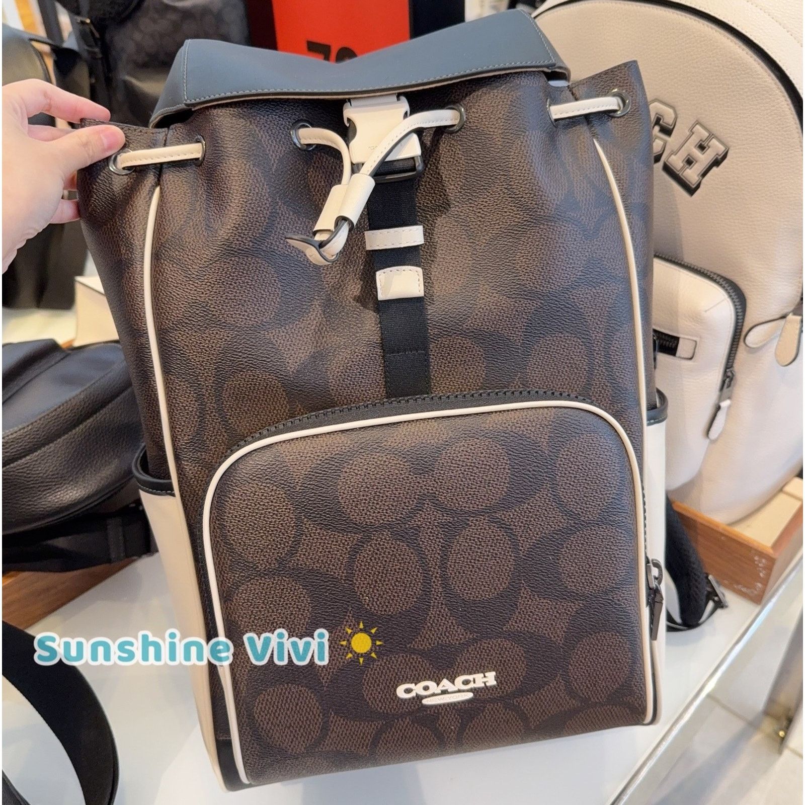 Coach NWT COACH CY775 Racer Backpack Blocked Leather Walnut Chalk Size ONE SIZE - 1 Thumbnail