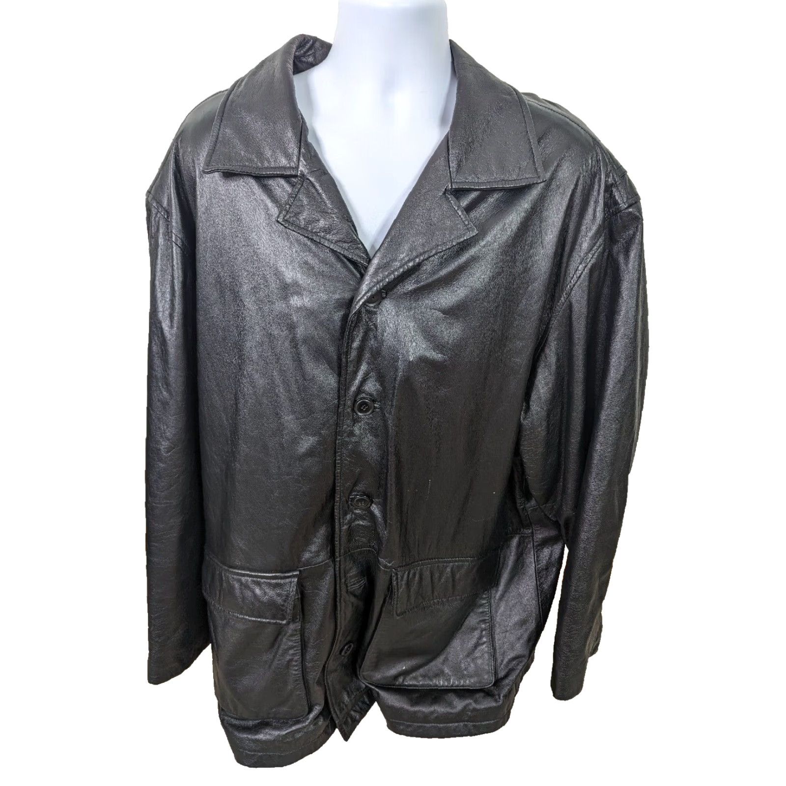 Vintage VINTAGE Y2K Men's Leather Motorcycle Coat/Jacket Bomber 2XL Black Leather 00s Size US XXL / EU 58 / 5 - 2 Thumbnail