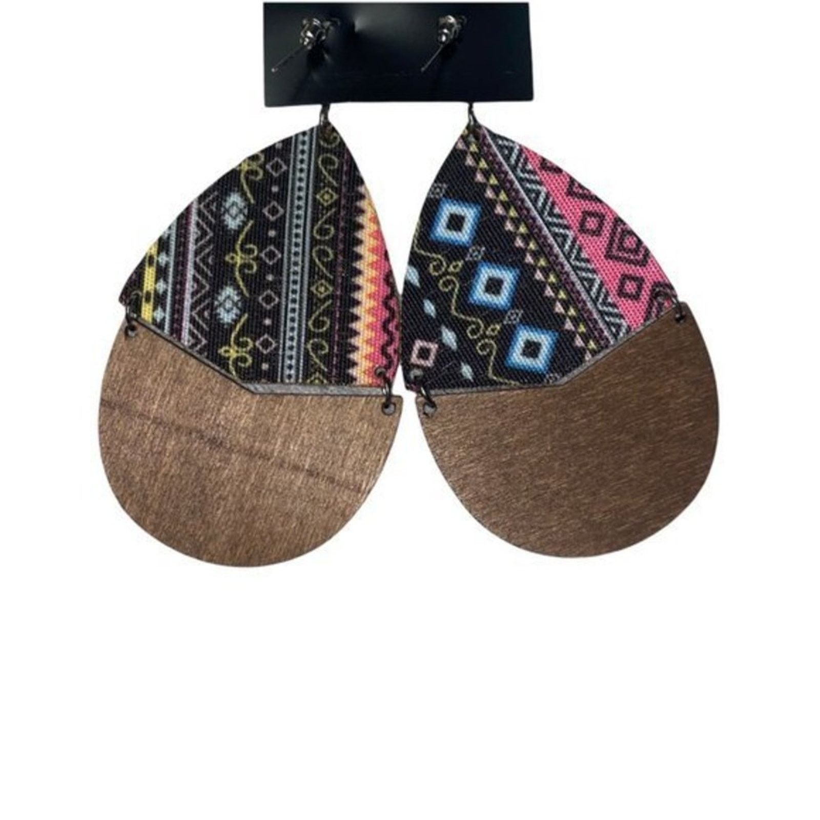 Other NWT Wooden Fabric Covered Boho Aztec Dangle Earrings Size ONE SIZE - 5 Thumbnail