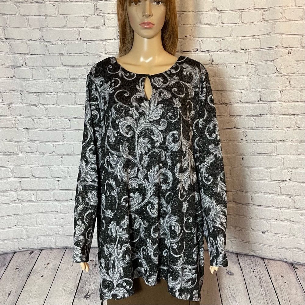 Other NWT New Susan Graver Printed Lurex Black Grey Knit Top Size Size 3XL / US 20-22 - 2 Thumbnail