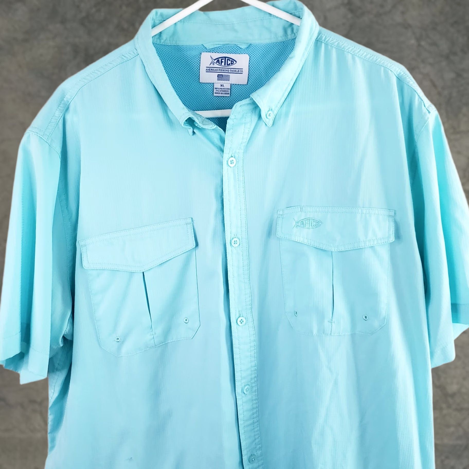 Vintage AFTCO Aftech Men XL Blue Short Sleeve 2 Pocket Button Front Fishing Shirt Size US XL / EU 56 / 4 - 1 Thumbnail