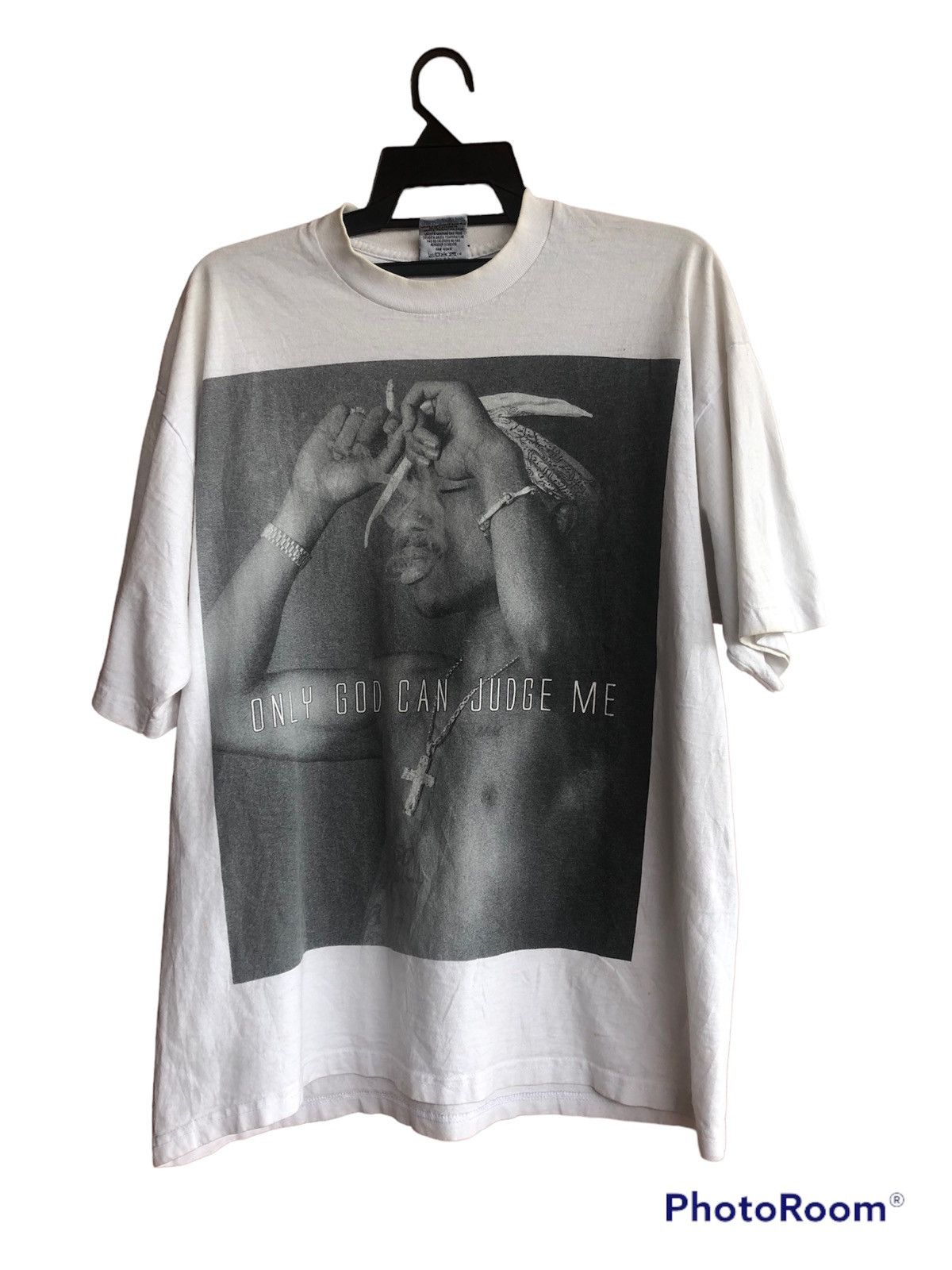 image of Band Tees x Rap Tees Vintage Bootleg Tupac Shakur Only God Can Judge Me in White, Men's (Size XL)