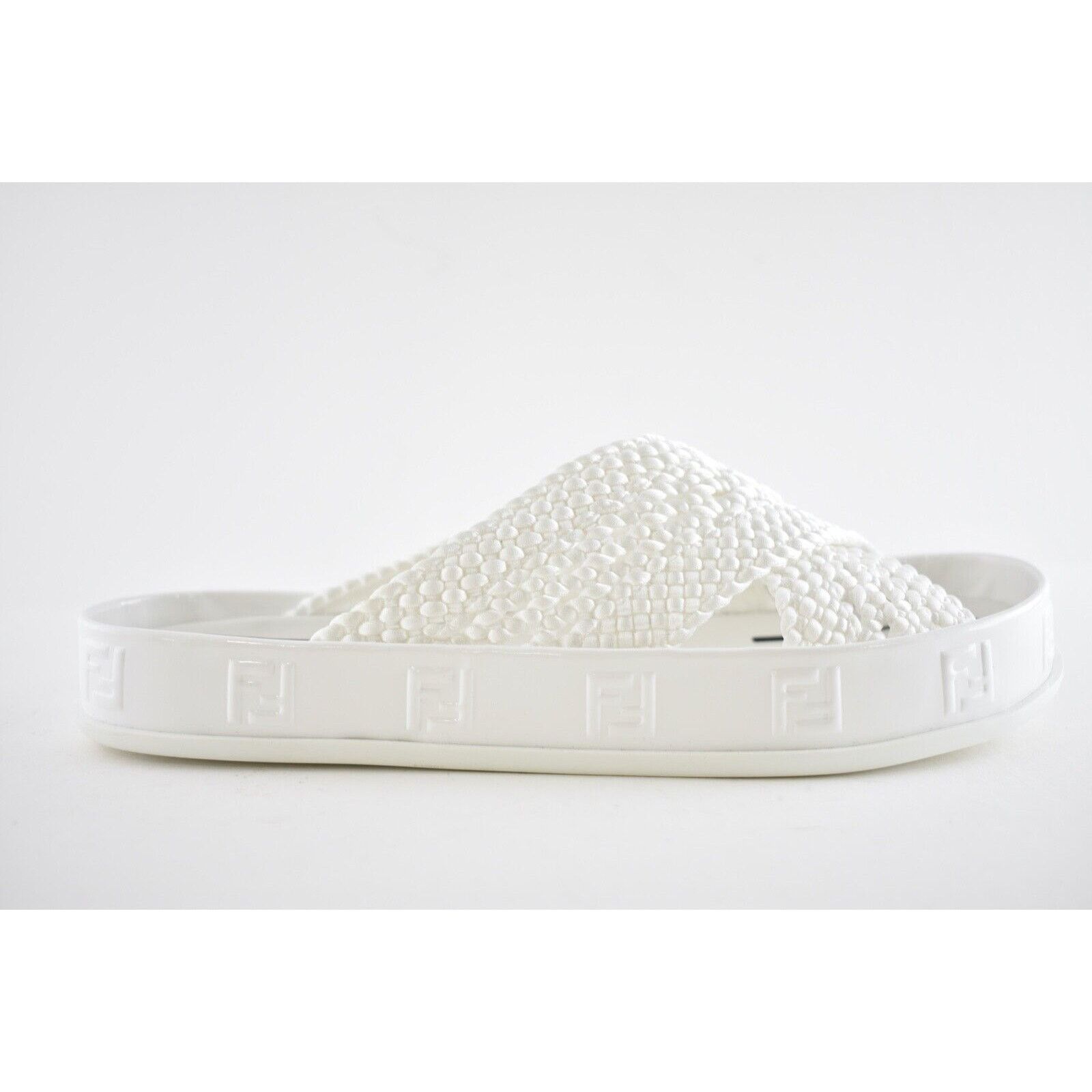 Fendi Fendi White Criss Cross Woven Logo Mule Slide Slip On Flat Size US 7 / IT 37 - 3 Thumbnail