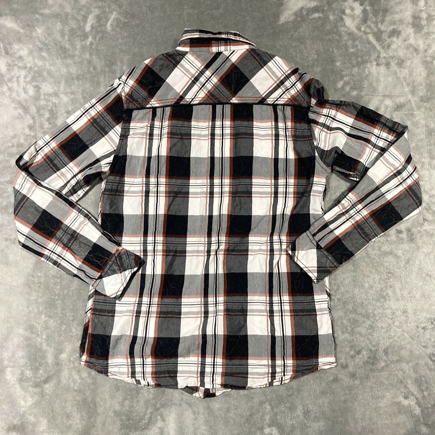 Vintage Buckle BKE Shirt Men M Pearl Snap Western Gray White Orange Plaid Standard Fit Shirt Size US M / EU 48-50 / 2 - 6 Thumbnail