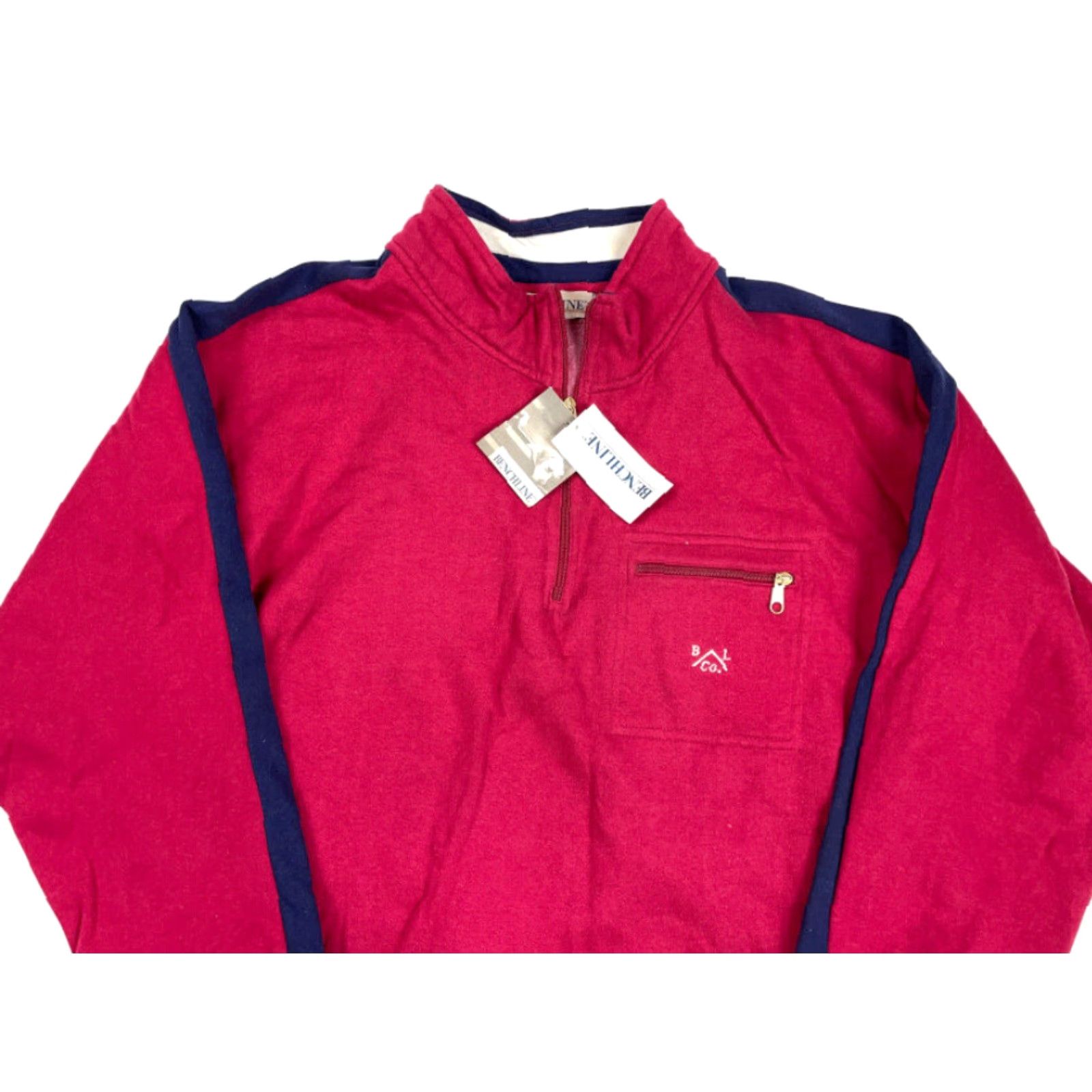 Vintage VINTAGE Benchline 1/4 Zip Sweatshirt Mens XL Red Striped 90s Dad Retro Mock Neck Zipper Chest Pocket Cotton Blend Pullover Sweatshirt Size US XL / EU 56 / 4 - 3 Thumbnail
