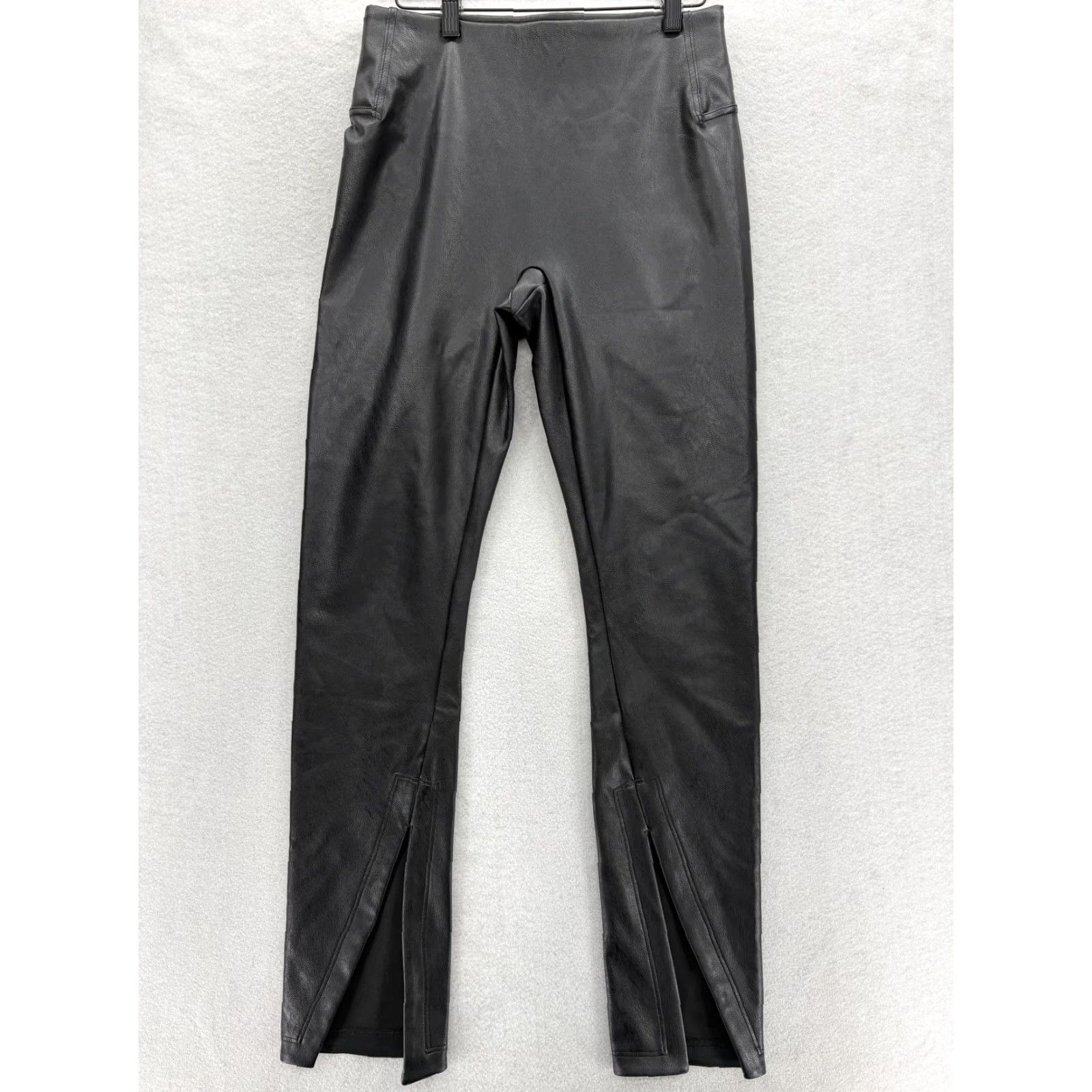 Spanx Spanx Black Faux Leather Front Slit Skinny Pants Womens Medium Pull On Stretch Slimming Shaping Size 32" / US 10 / IT 46 - 2 Thumbnail