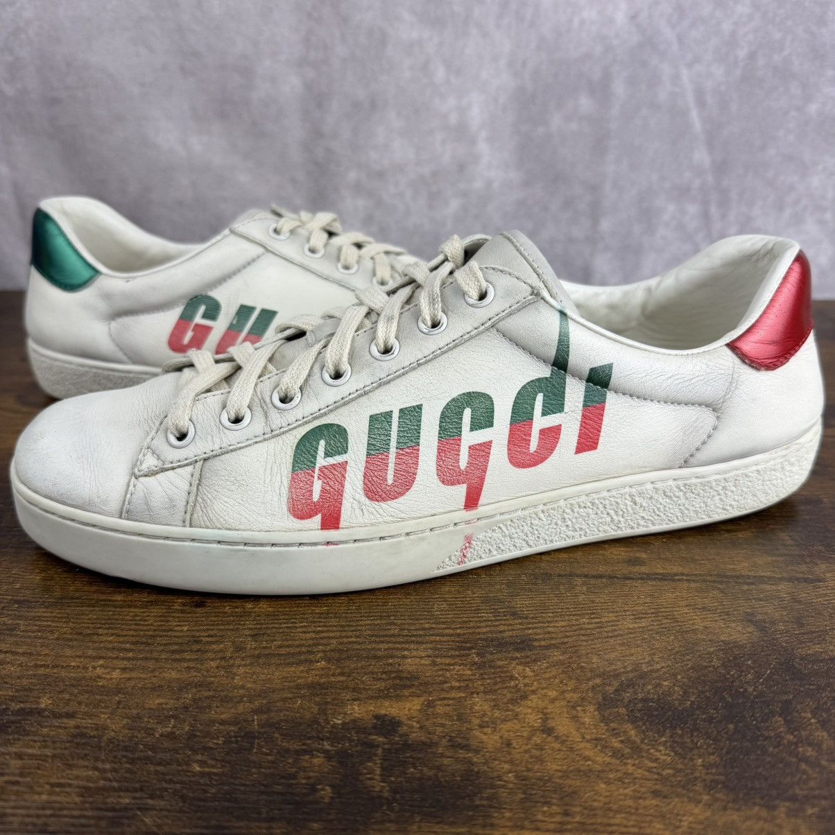 Gucci Gucci Ace Low Blade Distressed White Men Designer Shoe Italy Size US 9.5 / EU 42-43 - 2 Thumbnail